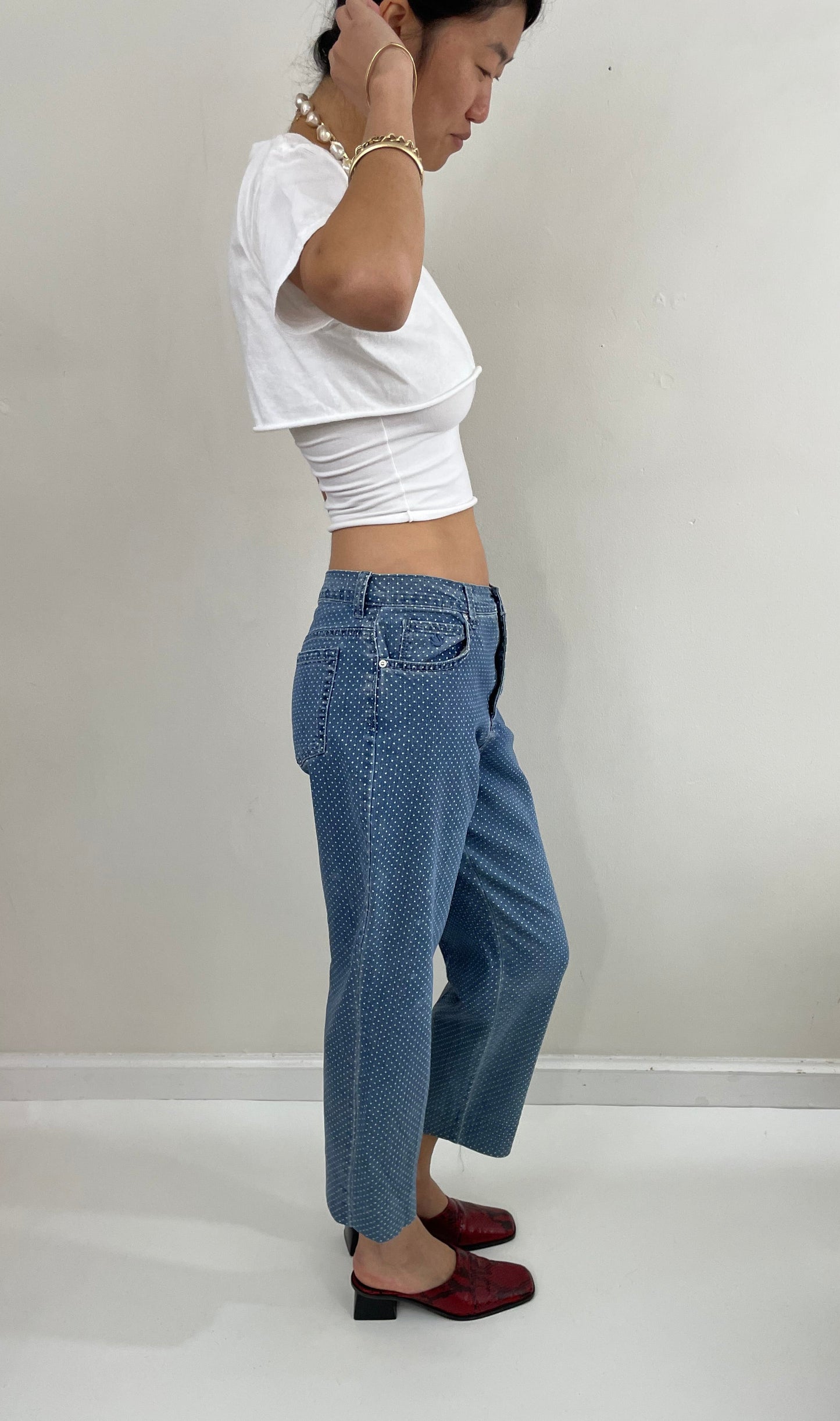 Vintage 90s Polka Dot Blue Denim Cropped Gloria Vanderbilt Jeans