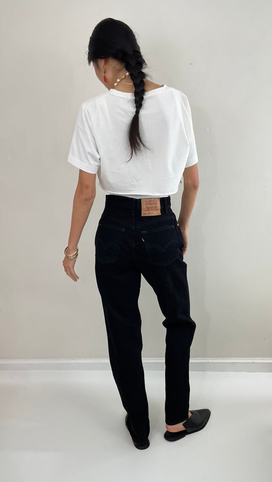Vintage black 80s Levi's 550 high waisted tall zipper fly dark black dressy deadstock new 80s Levis tall jeans size 27 x 33