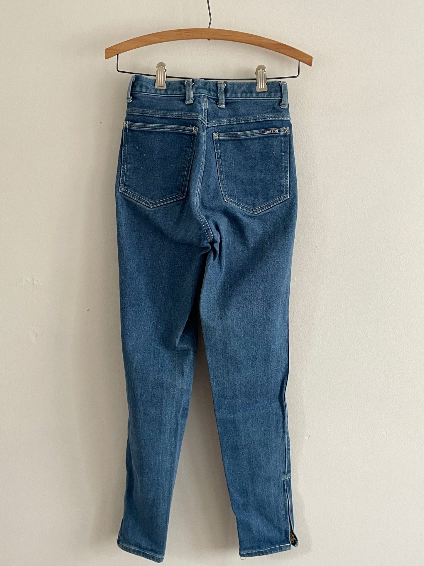 vintage 90s Sasson designer high waisted ankle zip tapered medium wash JAPAN student petite juniorjeans | size 0 23 waist XXS