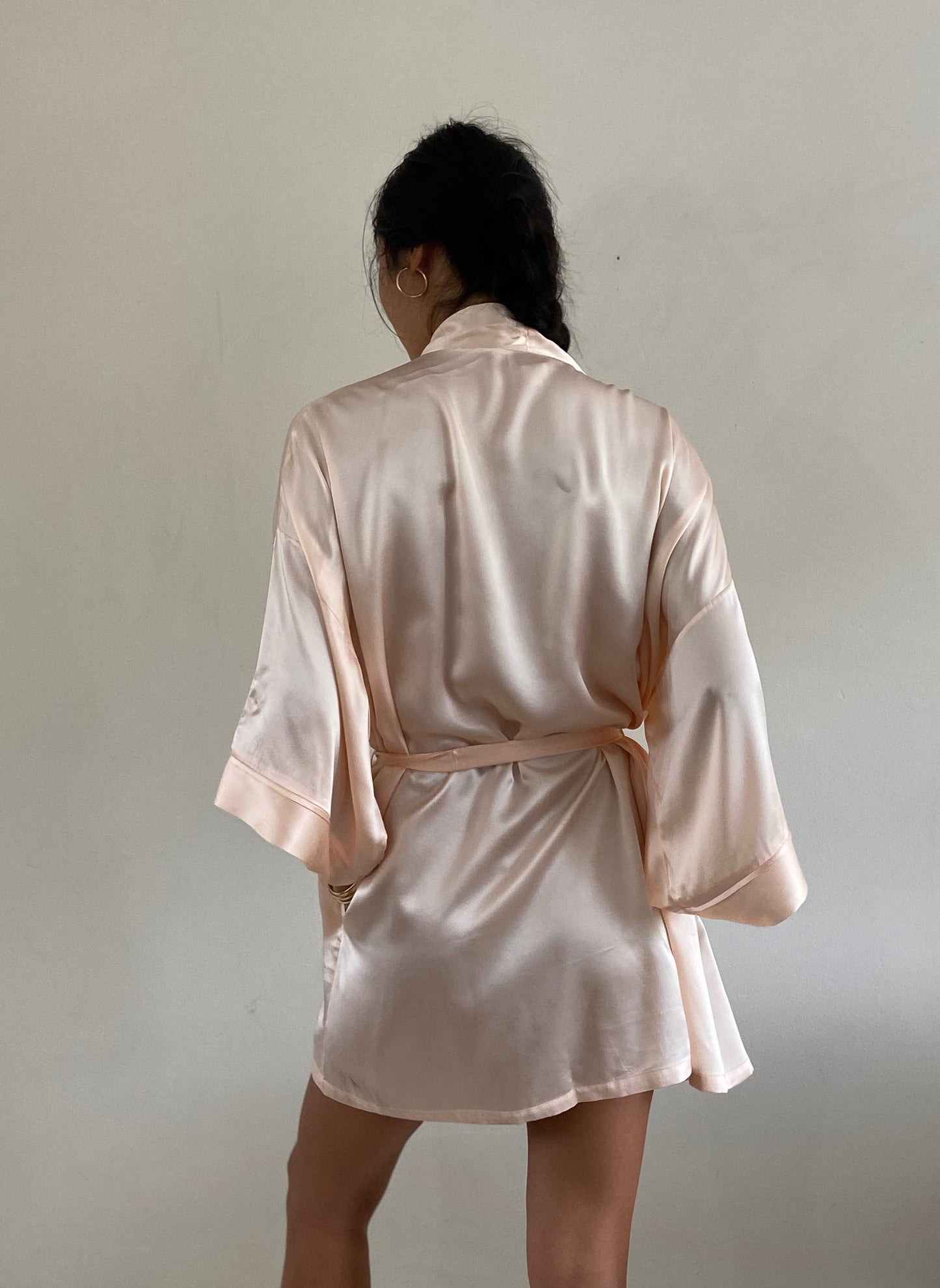 vintage 90s 100% silk charmeuse blush pink kimono robe L dress