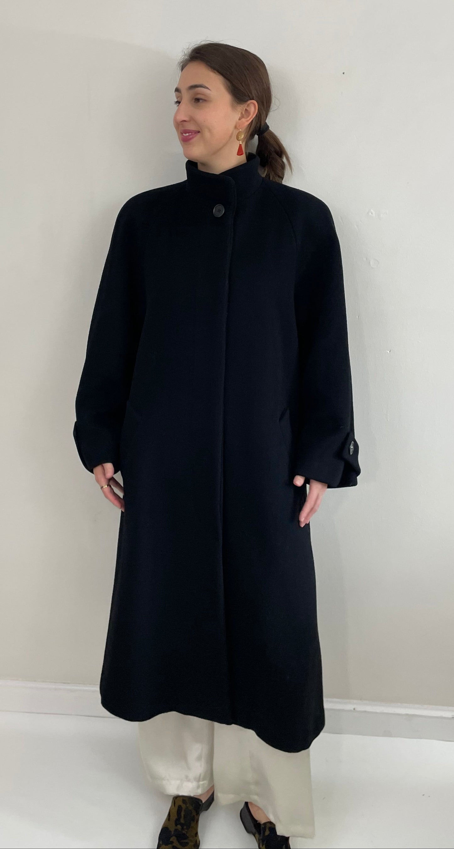 Vintage 90s Perry Ellis Portfolio Long Wool Black Overcoat Winter Medium