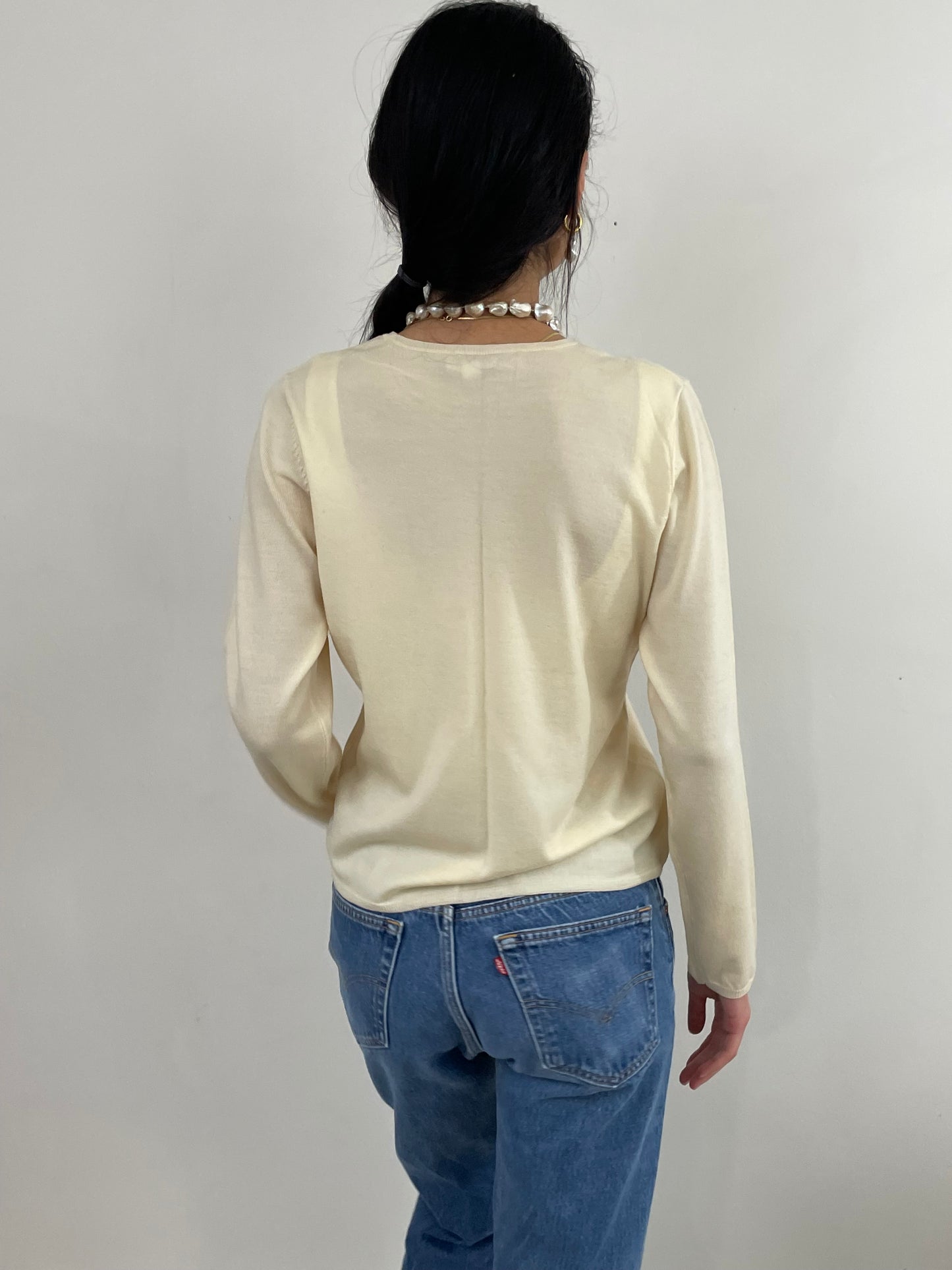 Vintage Merino Wool Lightweight Crewneck Buttercream Sweater