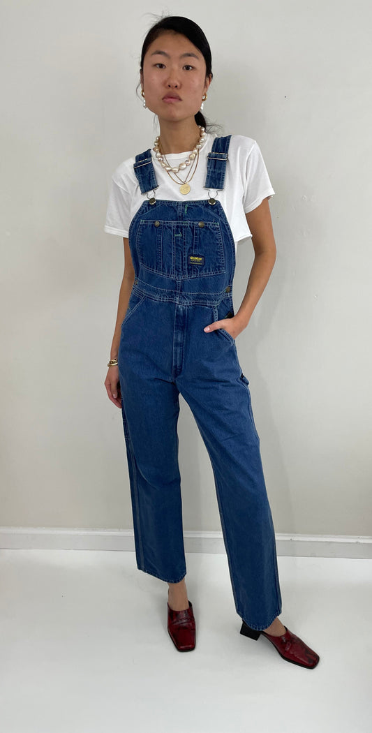 Vintage OshKosh Bib Vestback Carpenter Medium Wash Denim Overalls Jeans 32x30