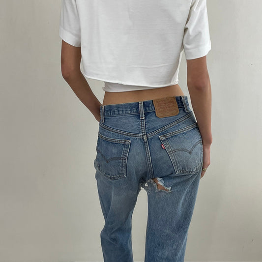 Vintage 70s Levi's 501 soft faded torn shredded shrink to fit Levis jeans made in USA size 29 x 30