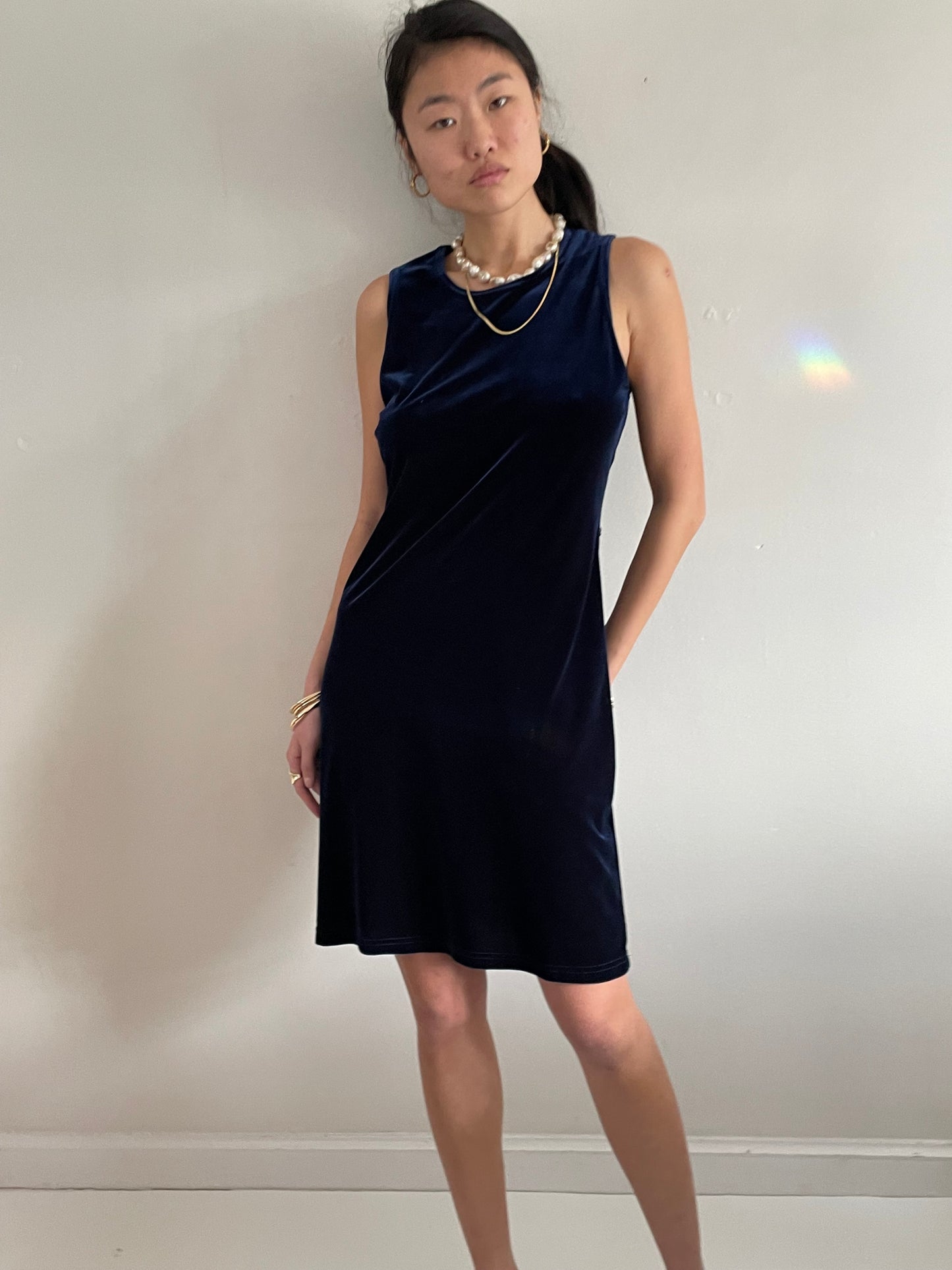 vintage 90s stretch velvet sleeveless easy t-shirt tank shift dress