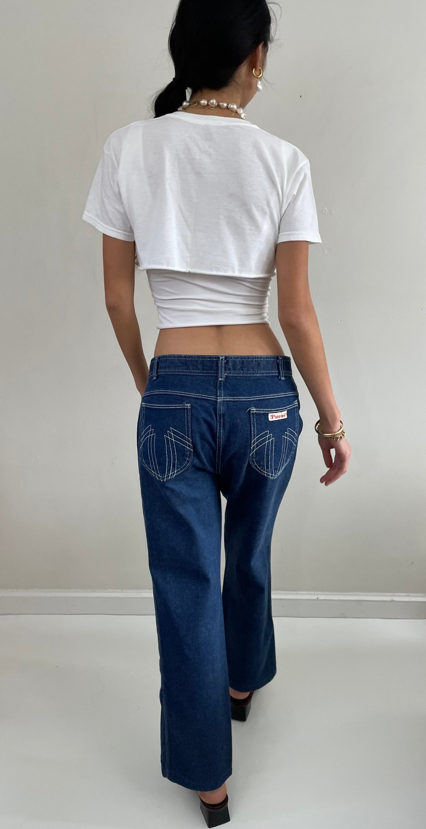 Vintage 80s Wide Leg High Waisted Medium Wash Disco Pizzazz Jeans Pizzazz 30