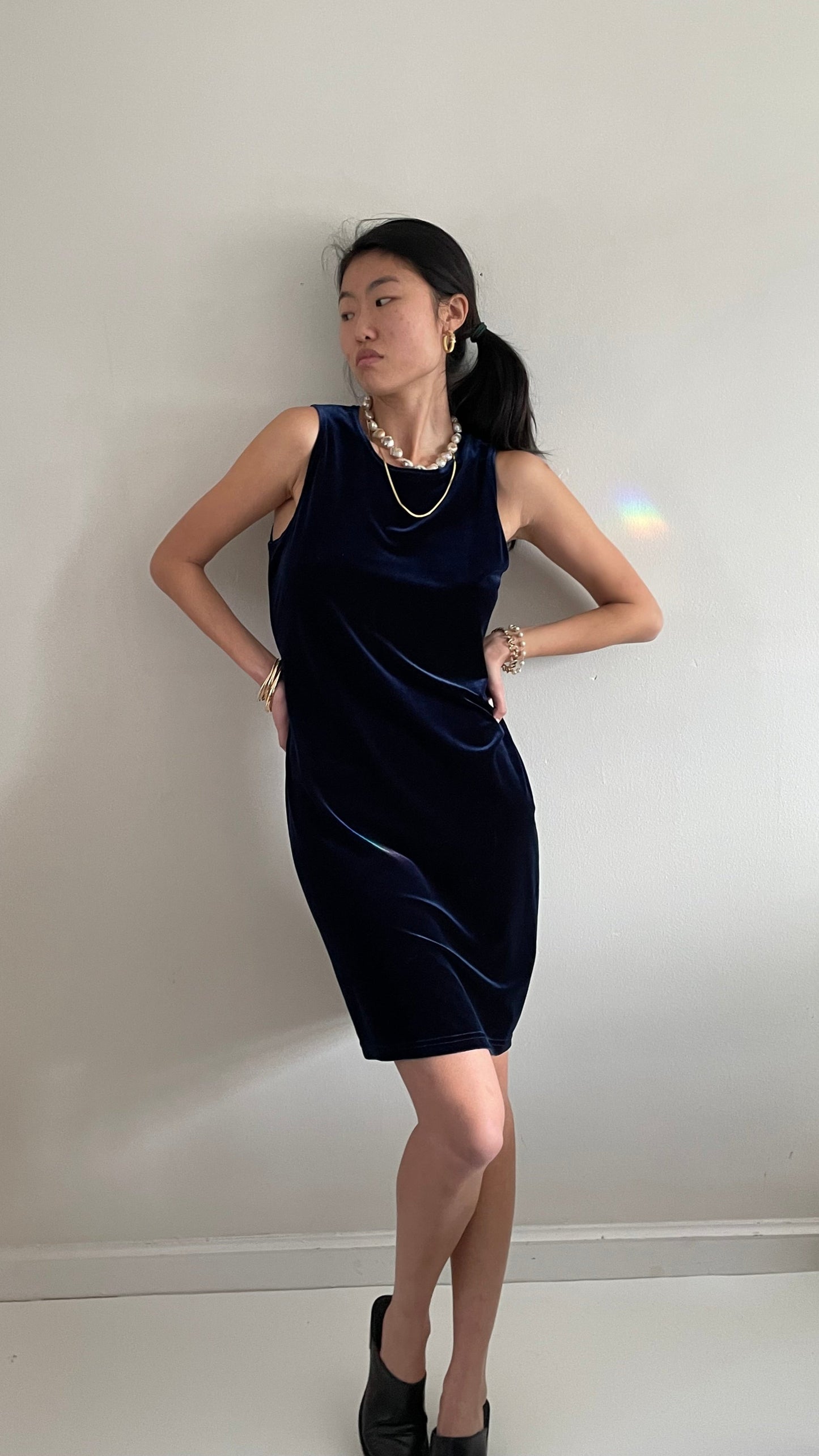 vintage 90s stretch velvet sleeveless easy t-shirt tank shift dress