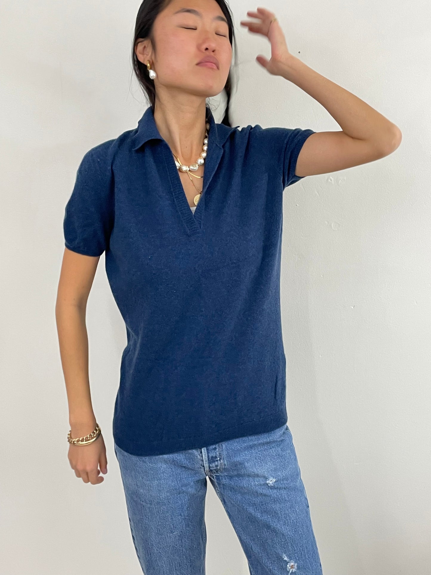 Vintage Paul Stuart Cashmere Collared Short Sleeve Sweater Medium