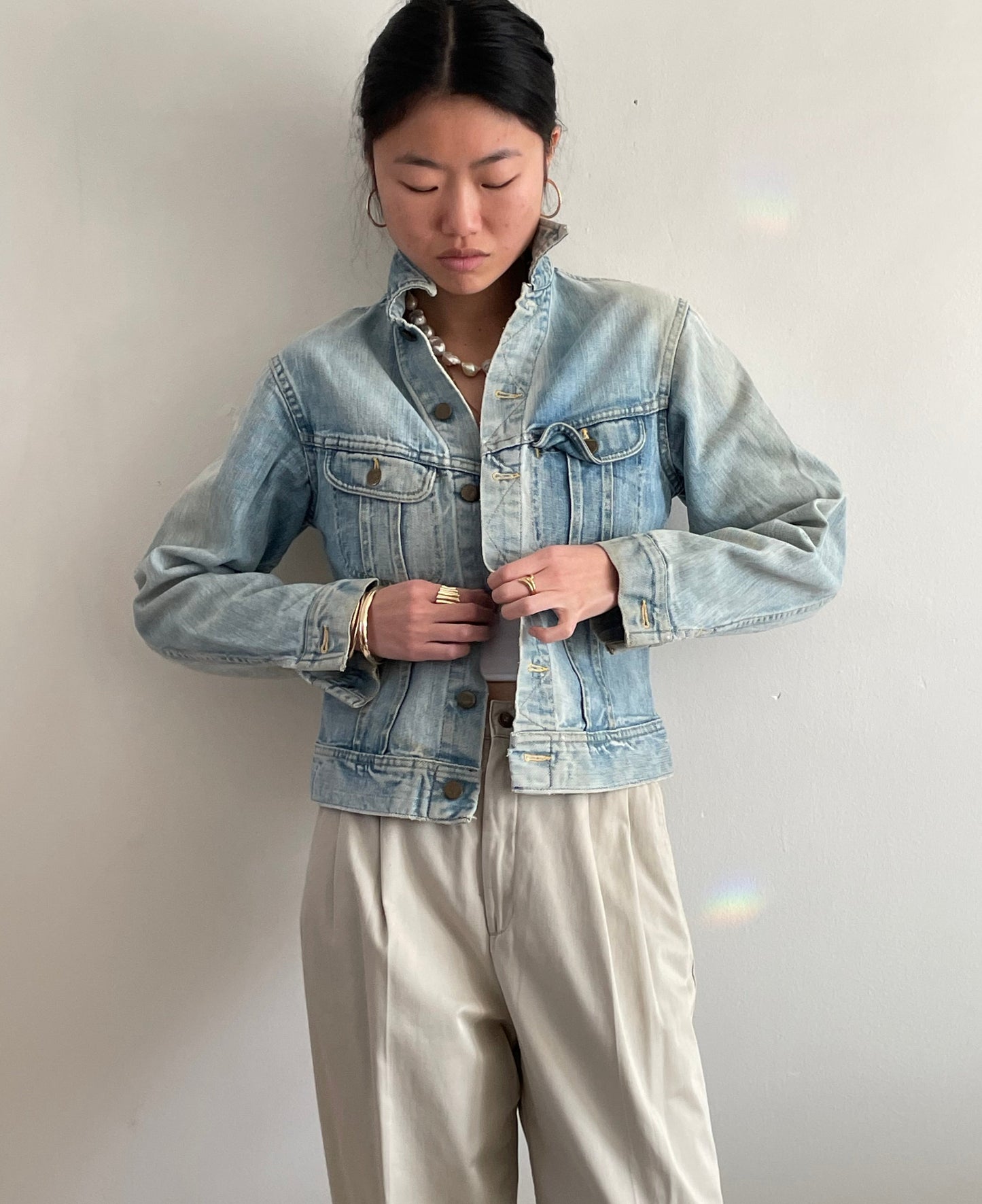 vintage Lee light wash faded denim jean jacket