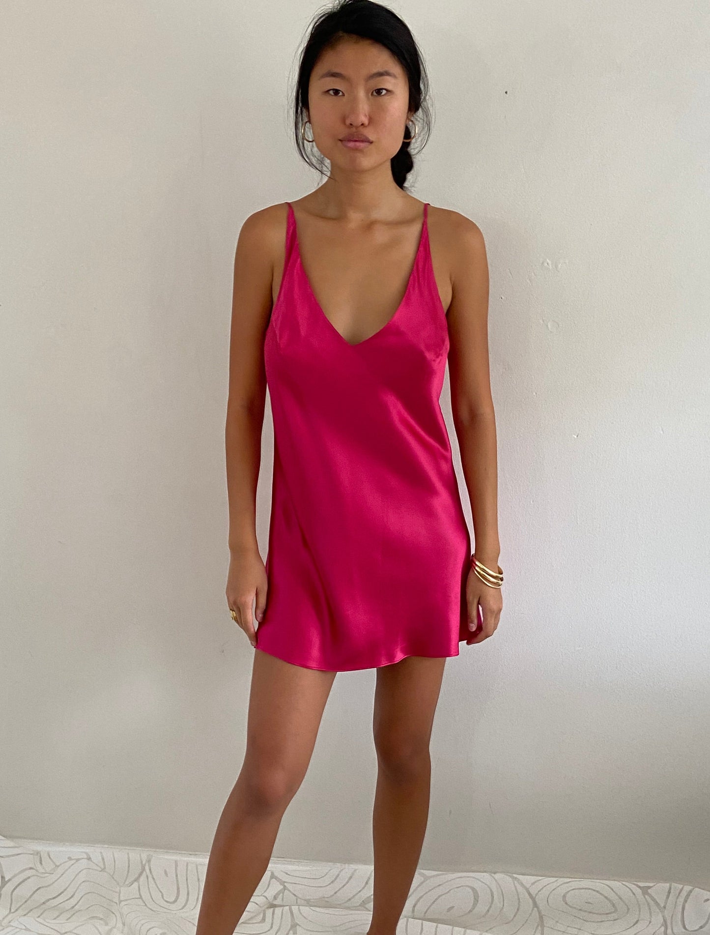 vintage 90s 100% silk charmeuse cerise red mini slip dress lingerie  M