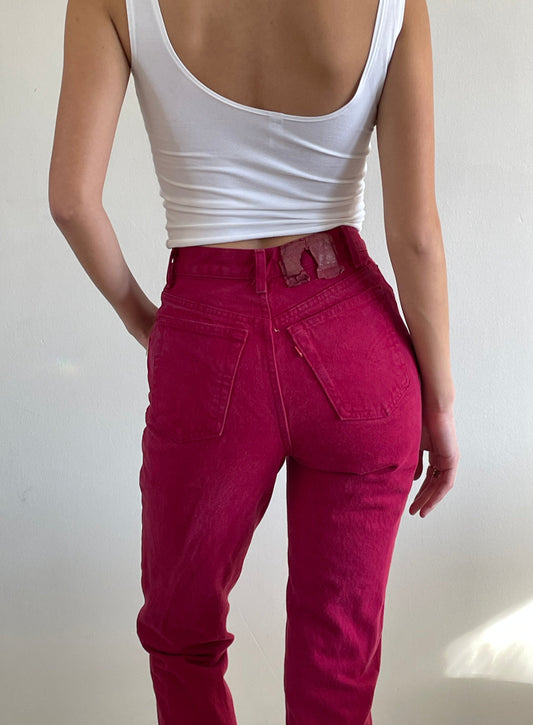 vintage red Levi's 501 high waisted button fly Levis womens red denim jeans size 25