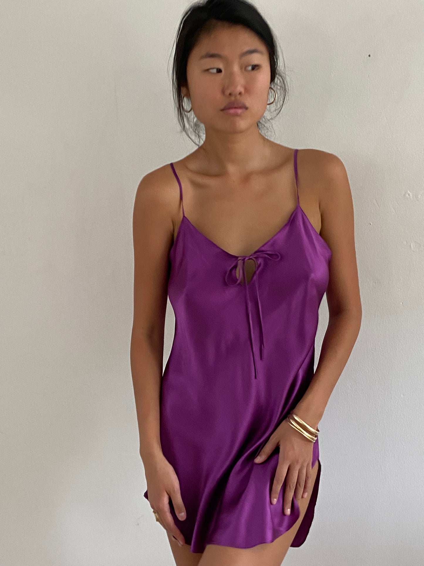 vintage 90s 100% silk charmeuse grape keyhole slip dress lingerie  M