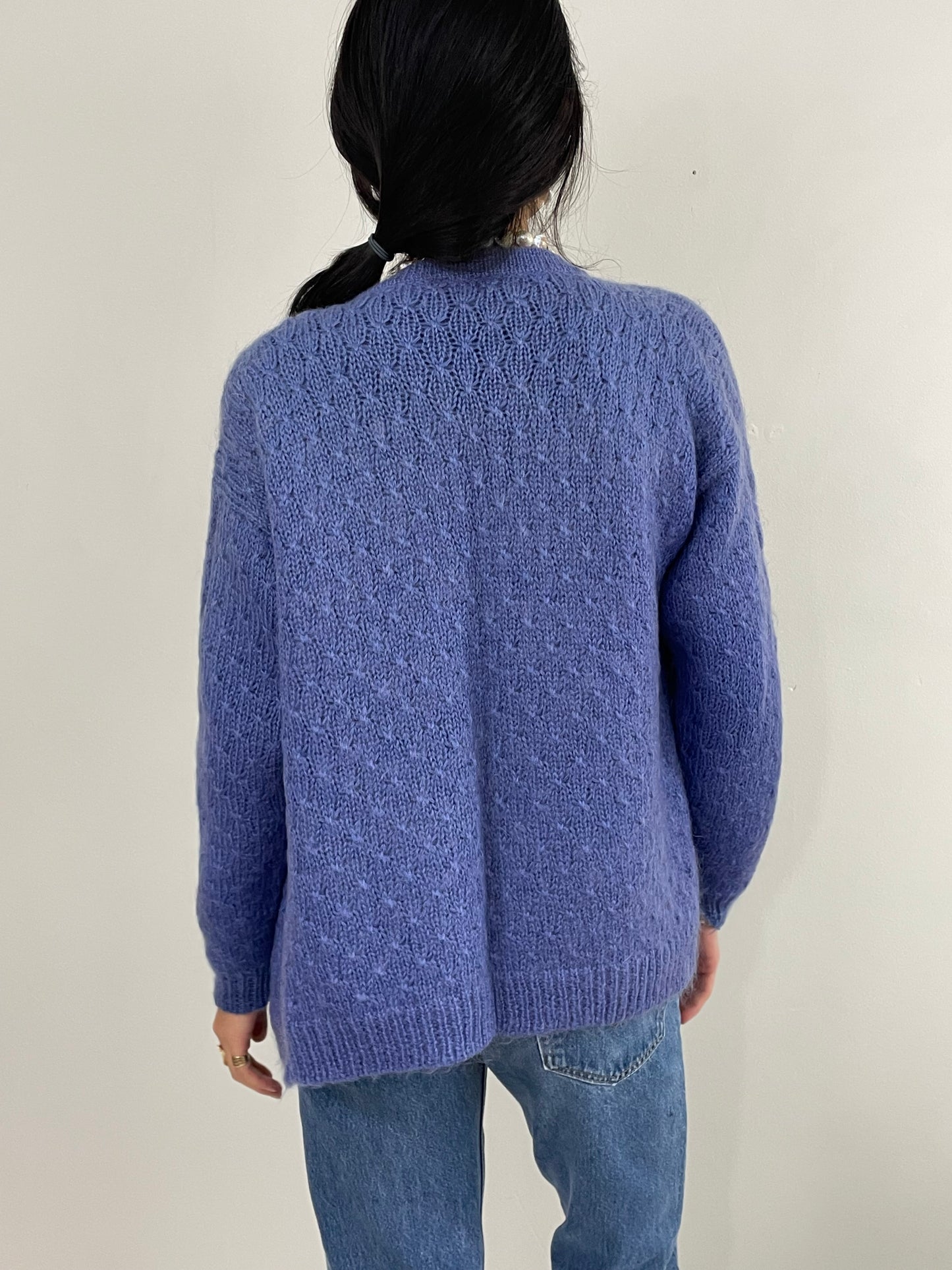 Vintage 90s Mohair Cable Knit Violet Oversized Shacket Sweater L