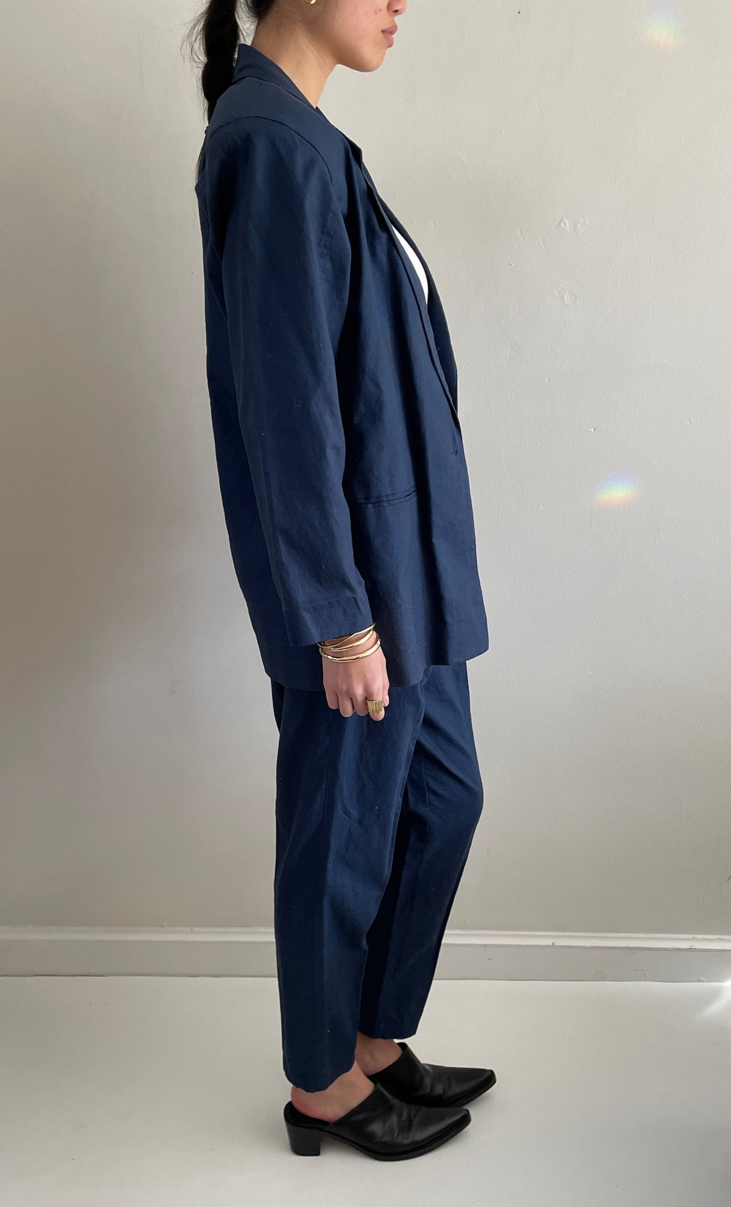 Vintage 90s Linen Pant Suit: blue blazer + pleated pants size 2/4