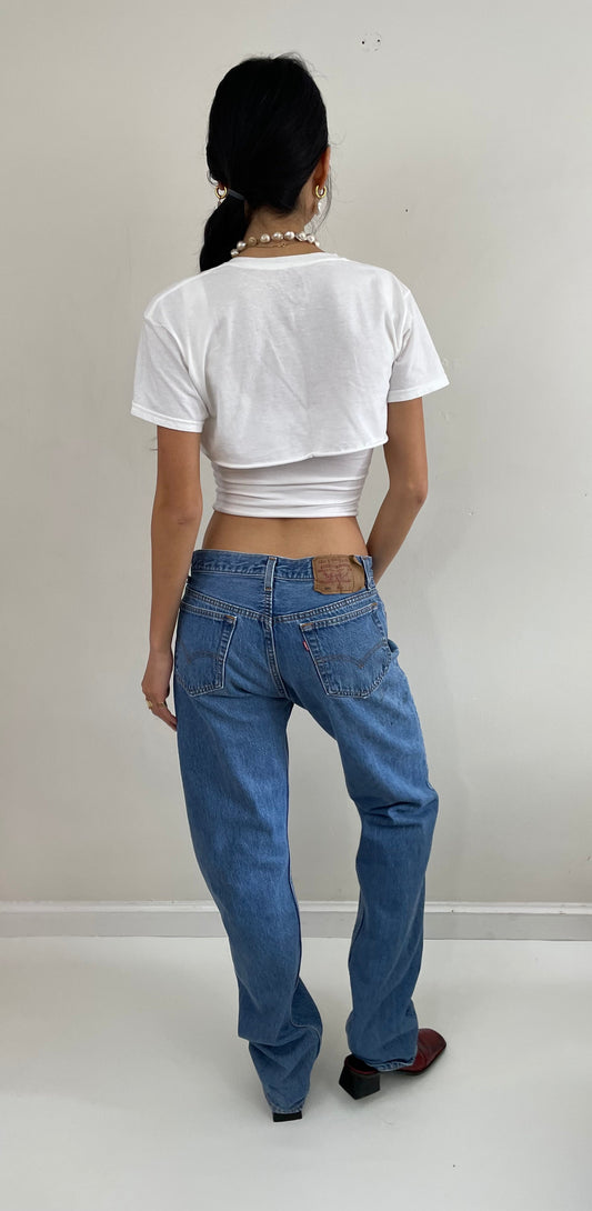 Vintage 80s Levis 501 Button Fly Tall Boyfriend Medium Wash Jeans 32x35