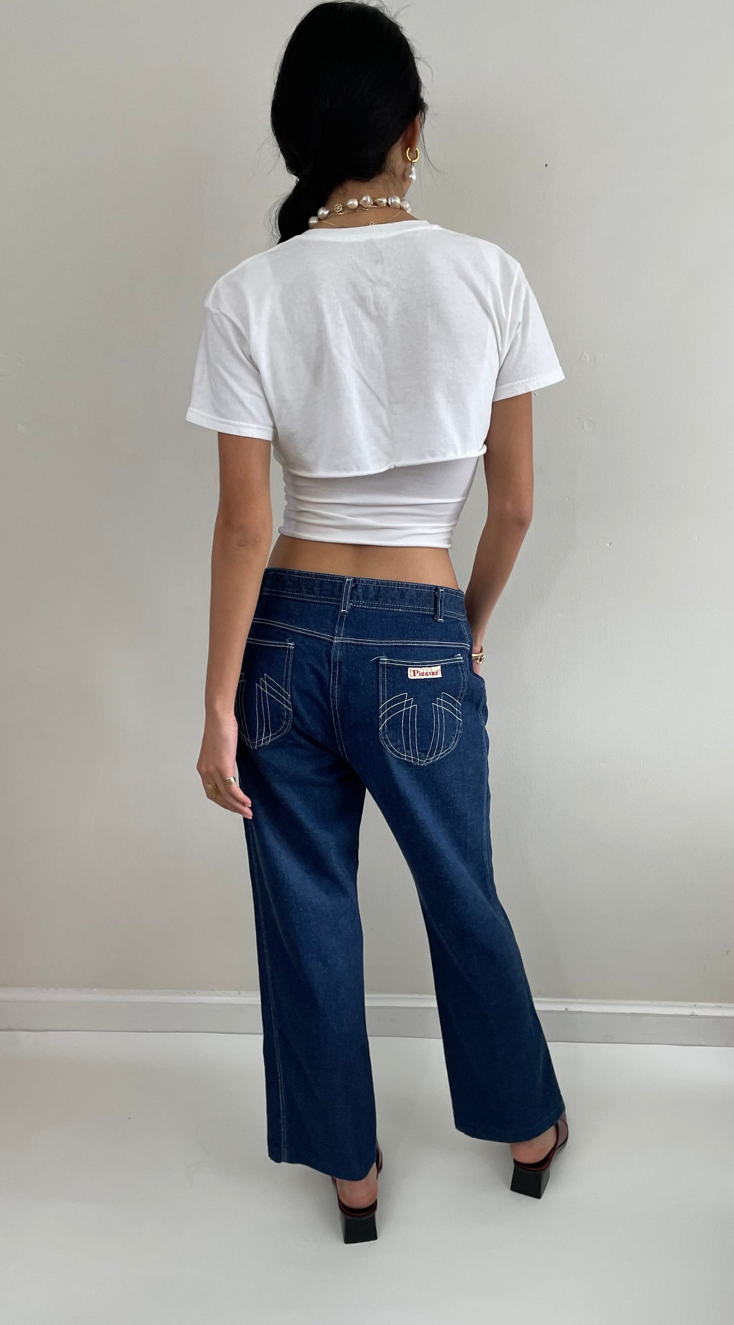 Vintage 80s Wide Leg High Waisted Medium Wash Disco Pizzazz Jeans Pizzazz 30