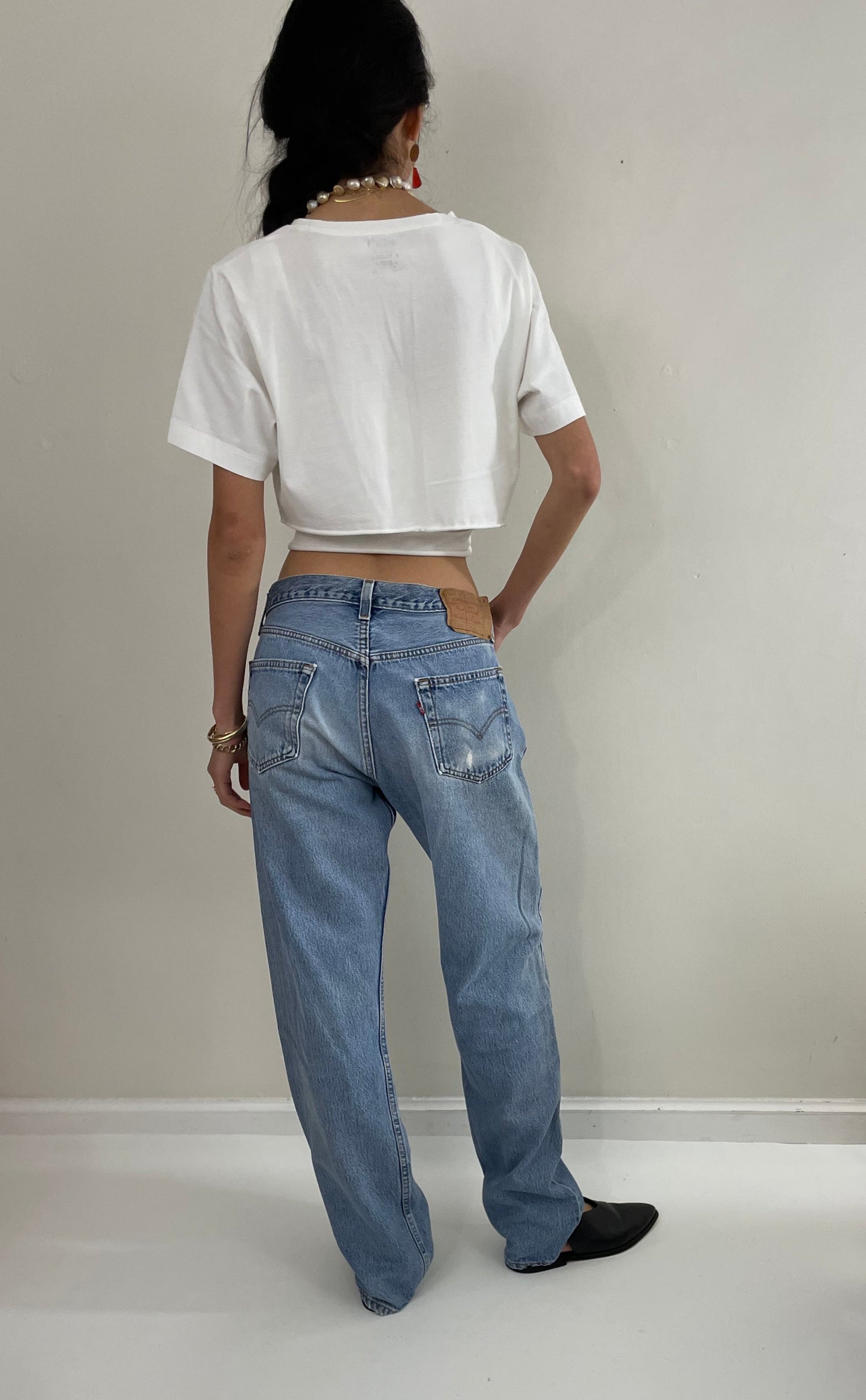 Vintage Levis 501 button fly soft faded tall boyfriend baggy jeans made in USA size 33 x 33