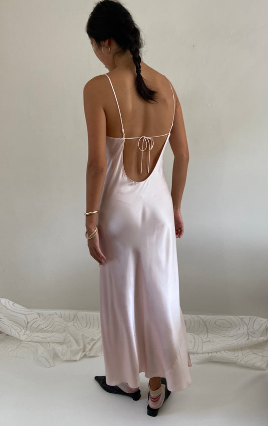 vintage 90s 100% silk charmeuse blush pink maxi slip wedding guest dress M/L