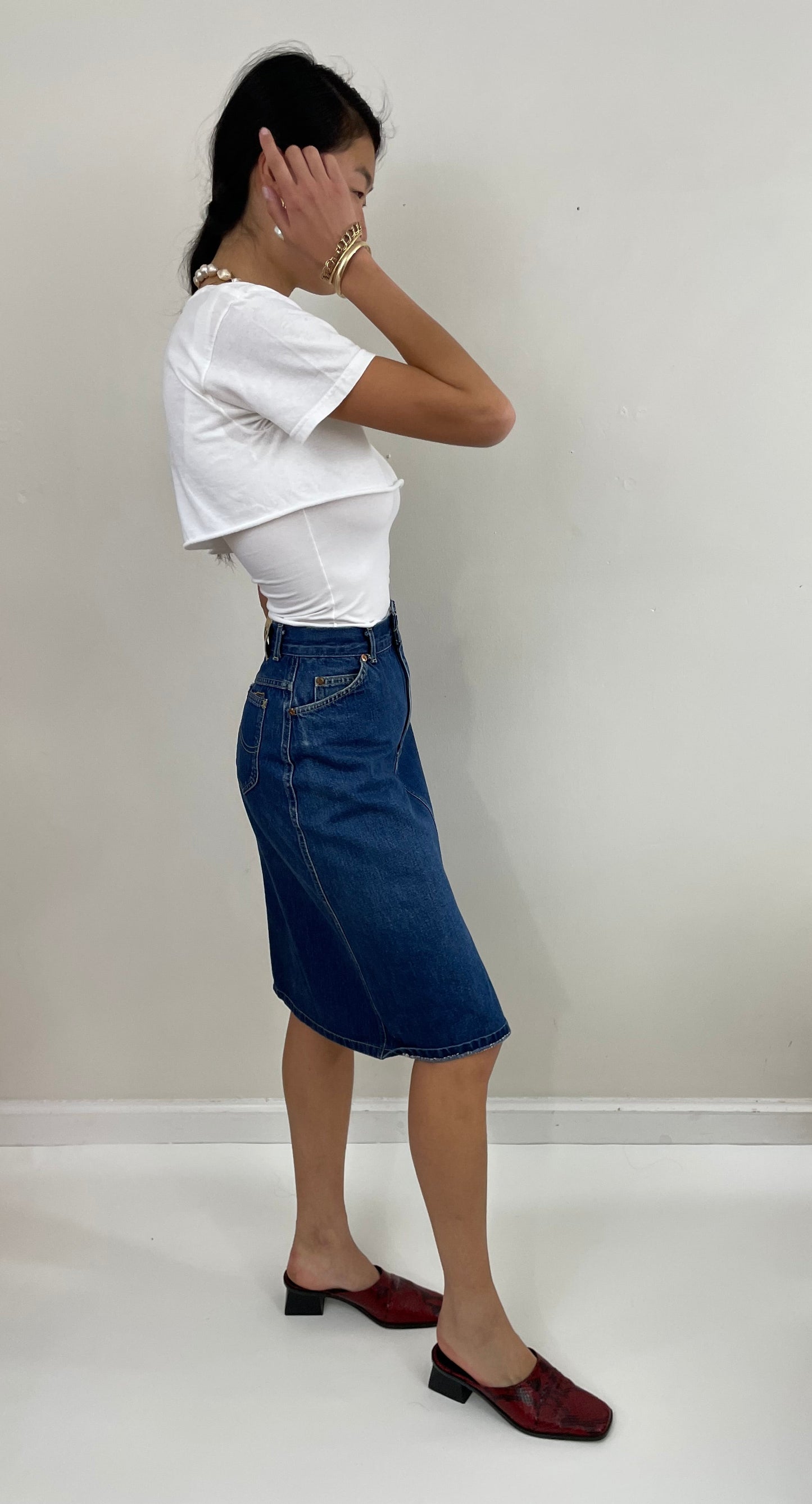 Vintage 90s Denim Blue Jean Lee Skirt made USA 25 Waist
