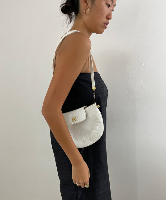 Vintage 60s Marchessa white patent leather shoulder clutch handbag shoulder purse