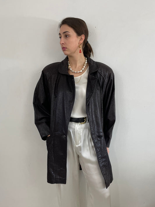 90s Embossed Leather Slouchy Brown Coat Jacket | Medium