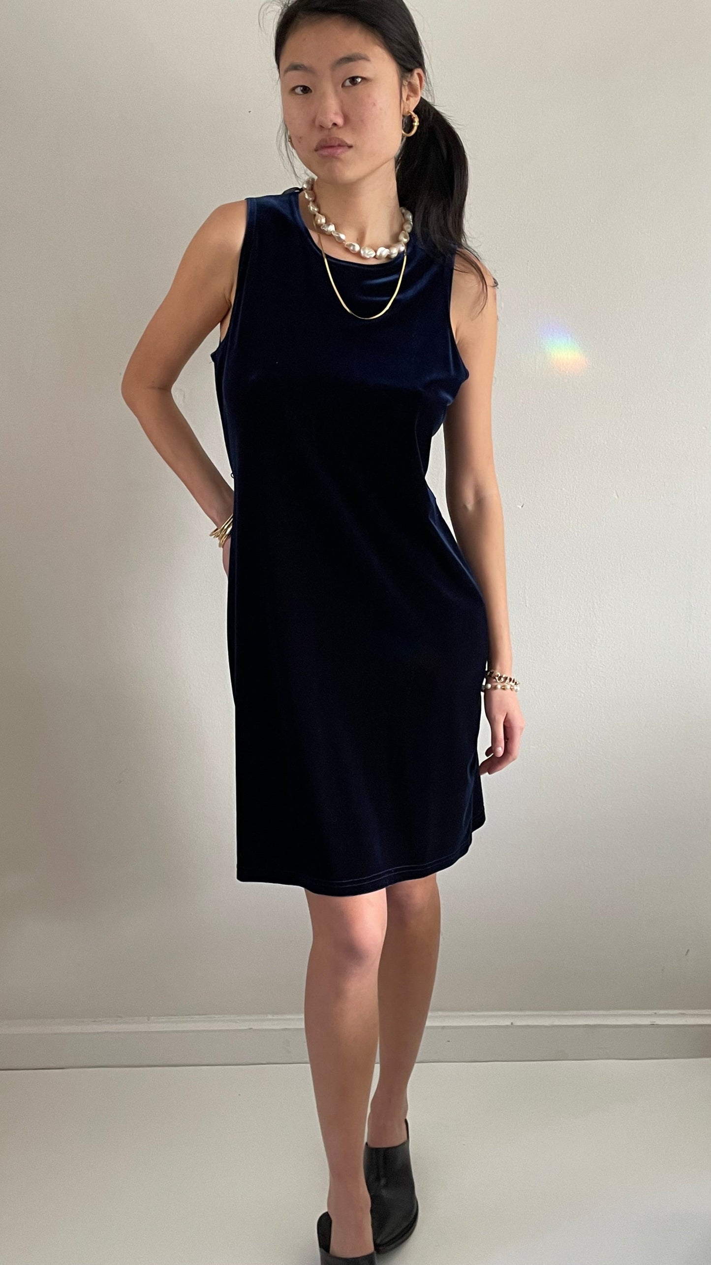 vintage 90s stretch velvet sleeveless easy t-shirt tank shift dress