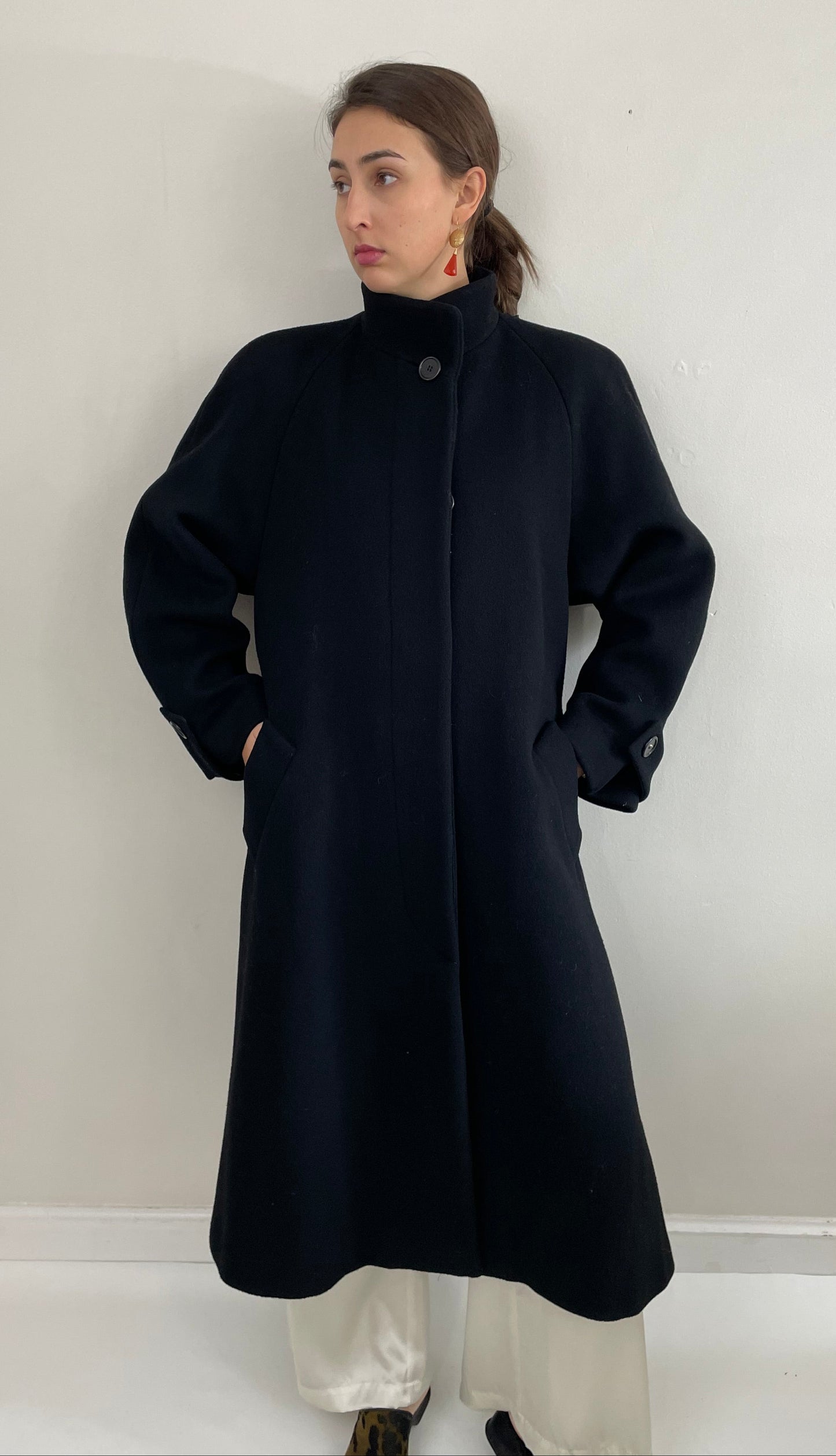 Vintage 90s Perry Ellis Portfolio Long Wool Black Overcoat Winter Medium