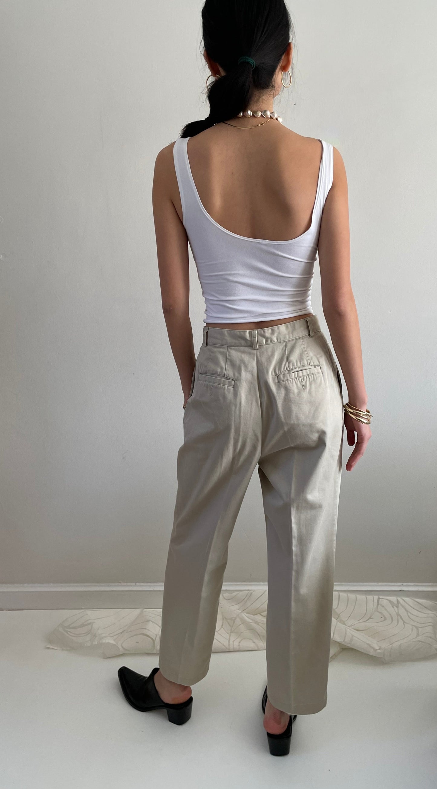 vintage soft pleated cotton khaki chinos baggy pants size 28