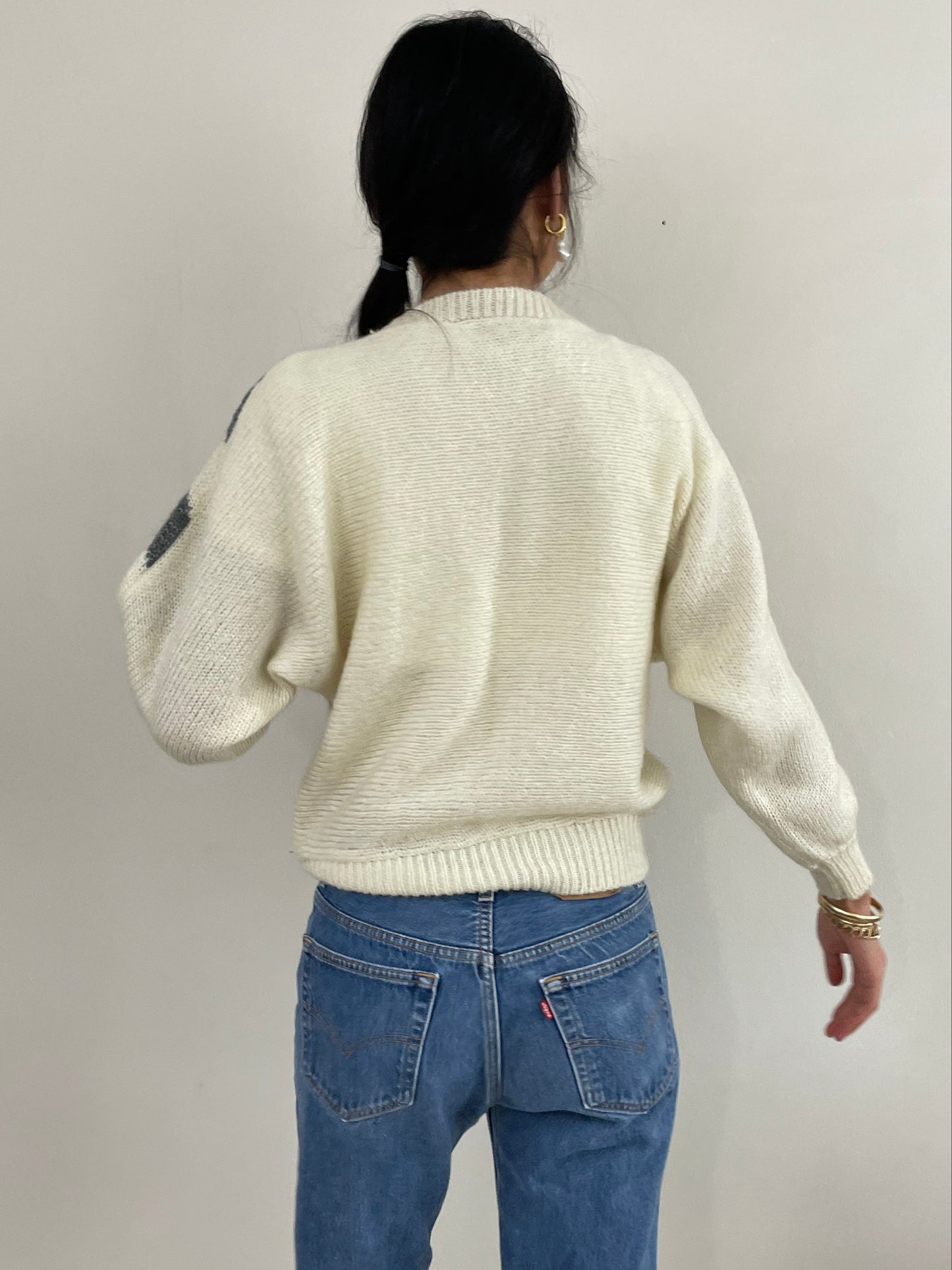 Vintage 90s Striped Batwing Acrylic Wool Blend Fuzzy Intarsia Sweater