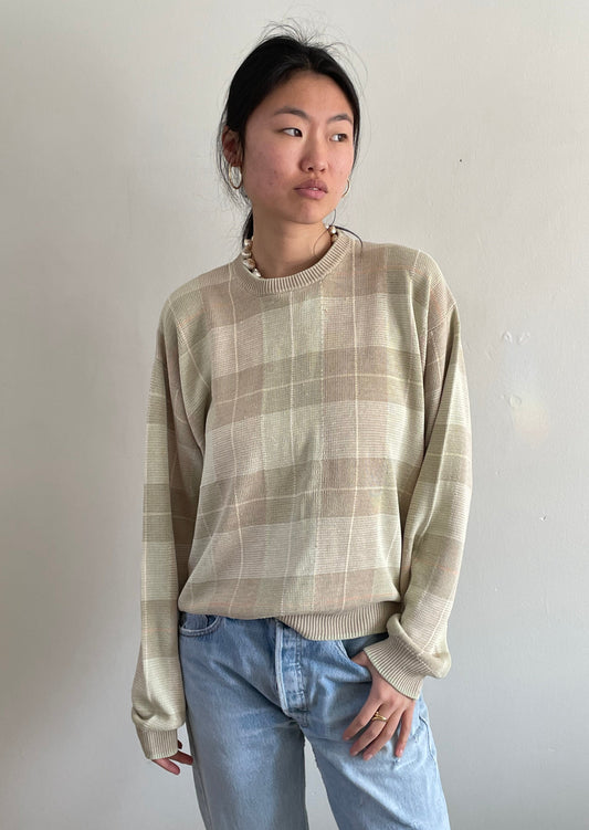 vintage silk + linen plaid oversized sweater