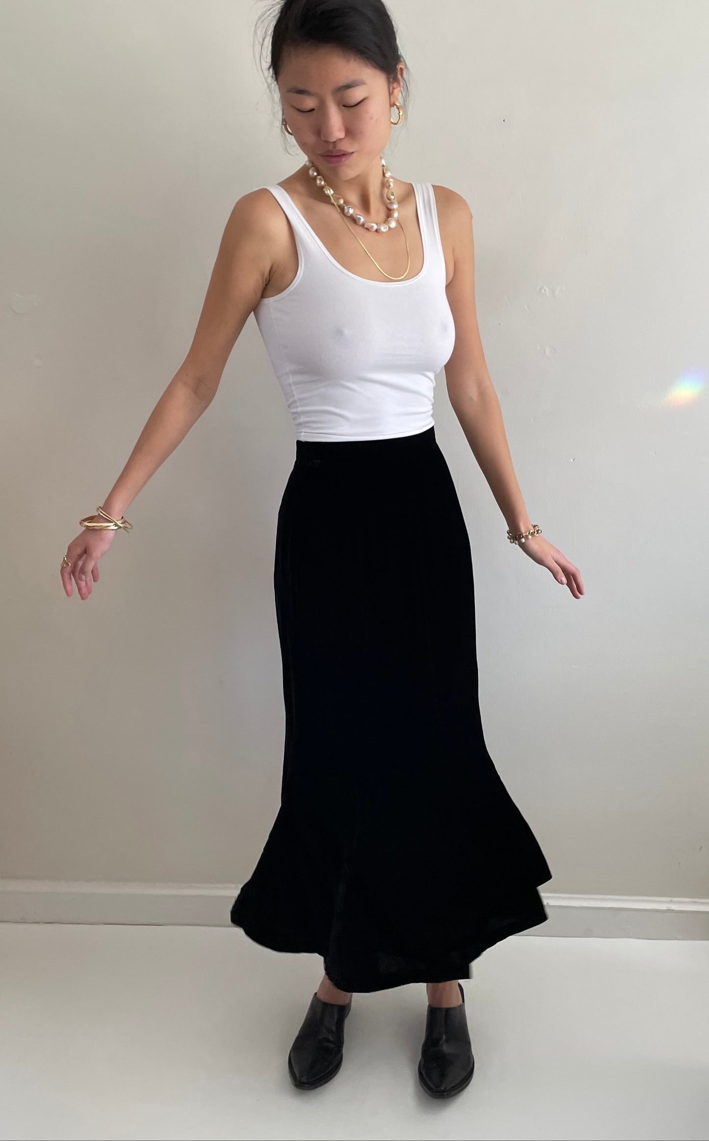 Vintage 90s Black Silk Velvet Tulip Maxi Skirt | 25 waist