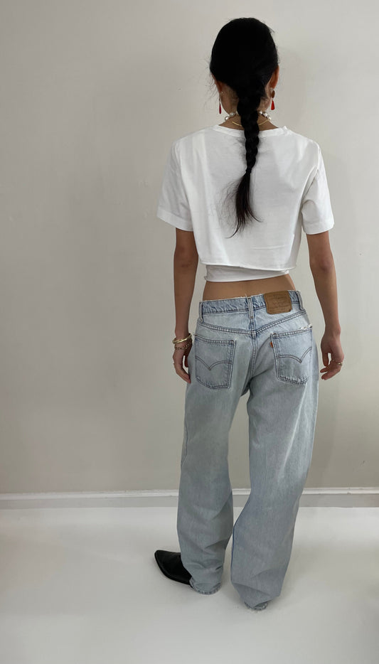 vintage Levi's  550 baggy faded light wash zipper relaxed fit tall Levis dad orange tab jeans size 35 x 33