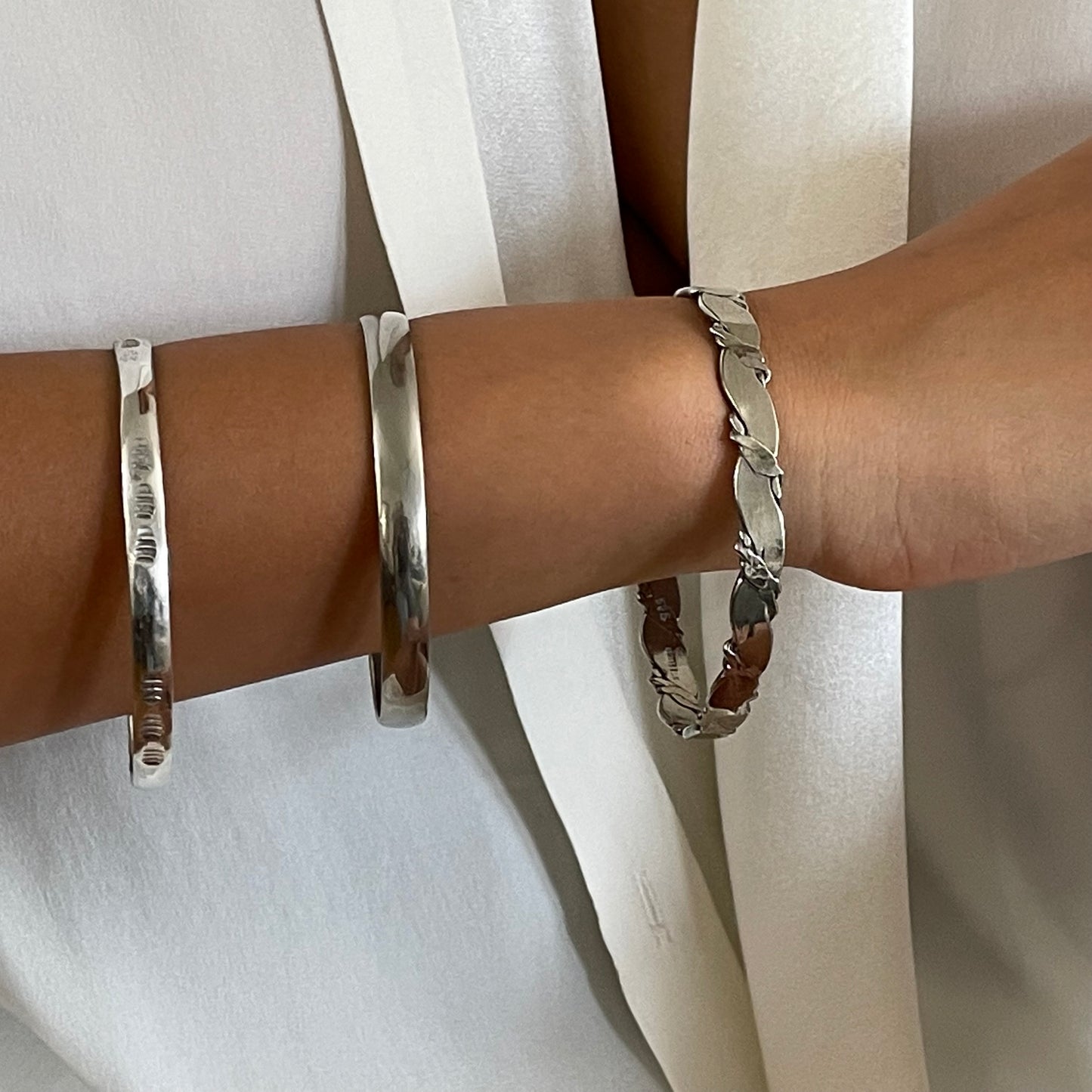 2 Vintage Sterling Silver Mexican Taxco Handmade Bangle Bracelets Set of 3 Bracelets