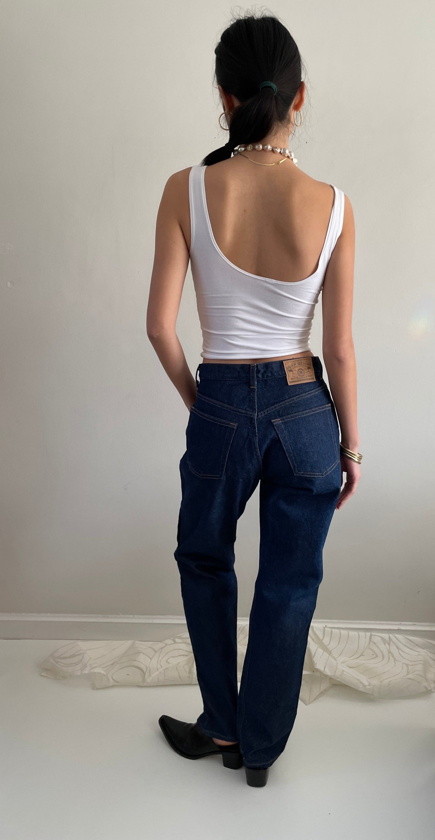 vintage 90s Gap dark wash high waisted classic button fly original GAP deadstock denim jeans USA deadstock | 27 Waist