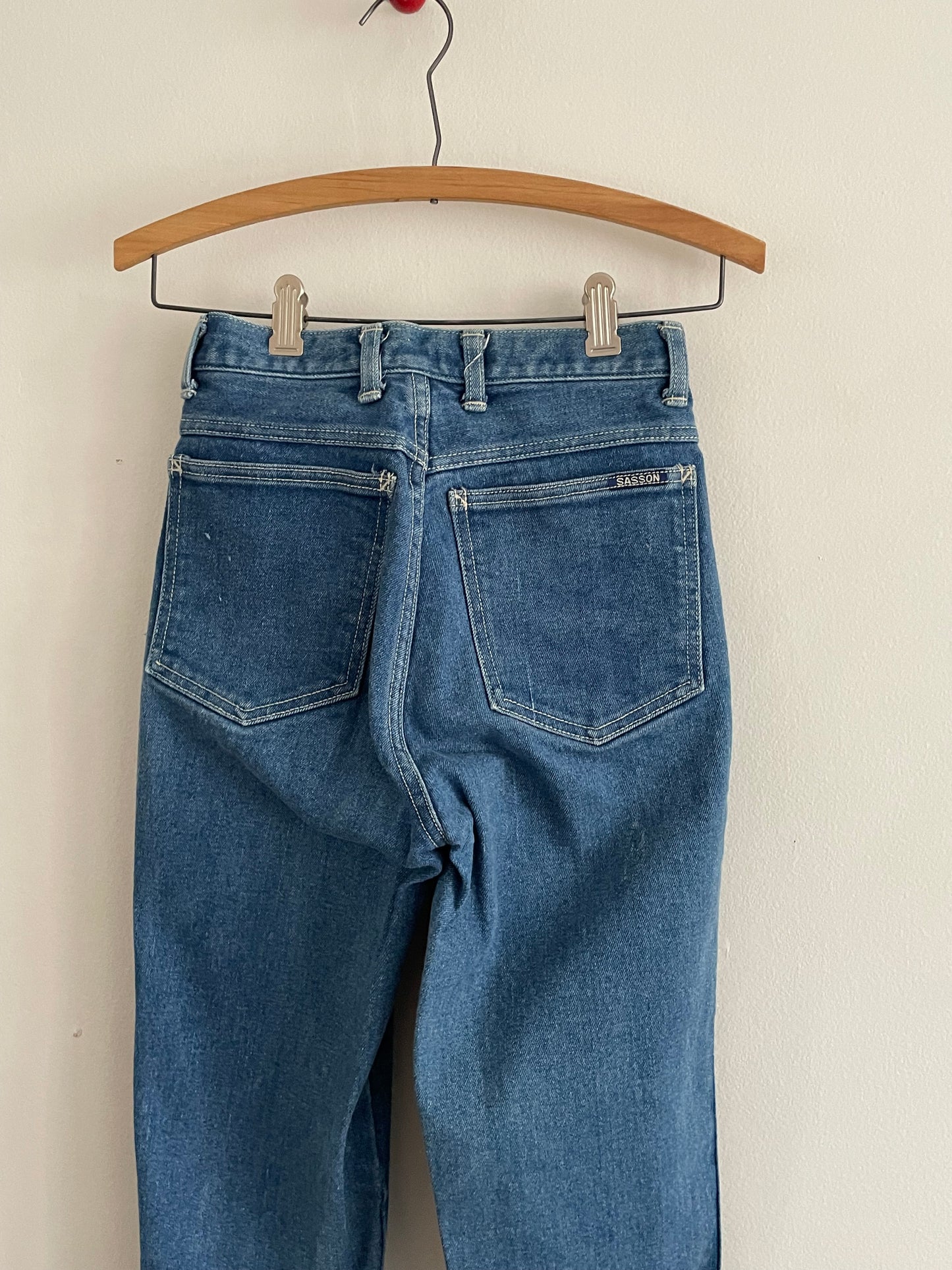 vintage 90s Sasson designer high waisted ankle zip tapered medium wash JAPAN student petite juniorjeans | size 0 23 waist XXS