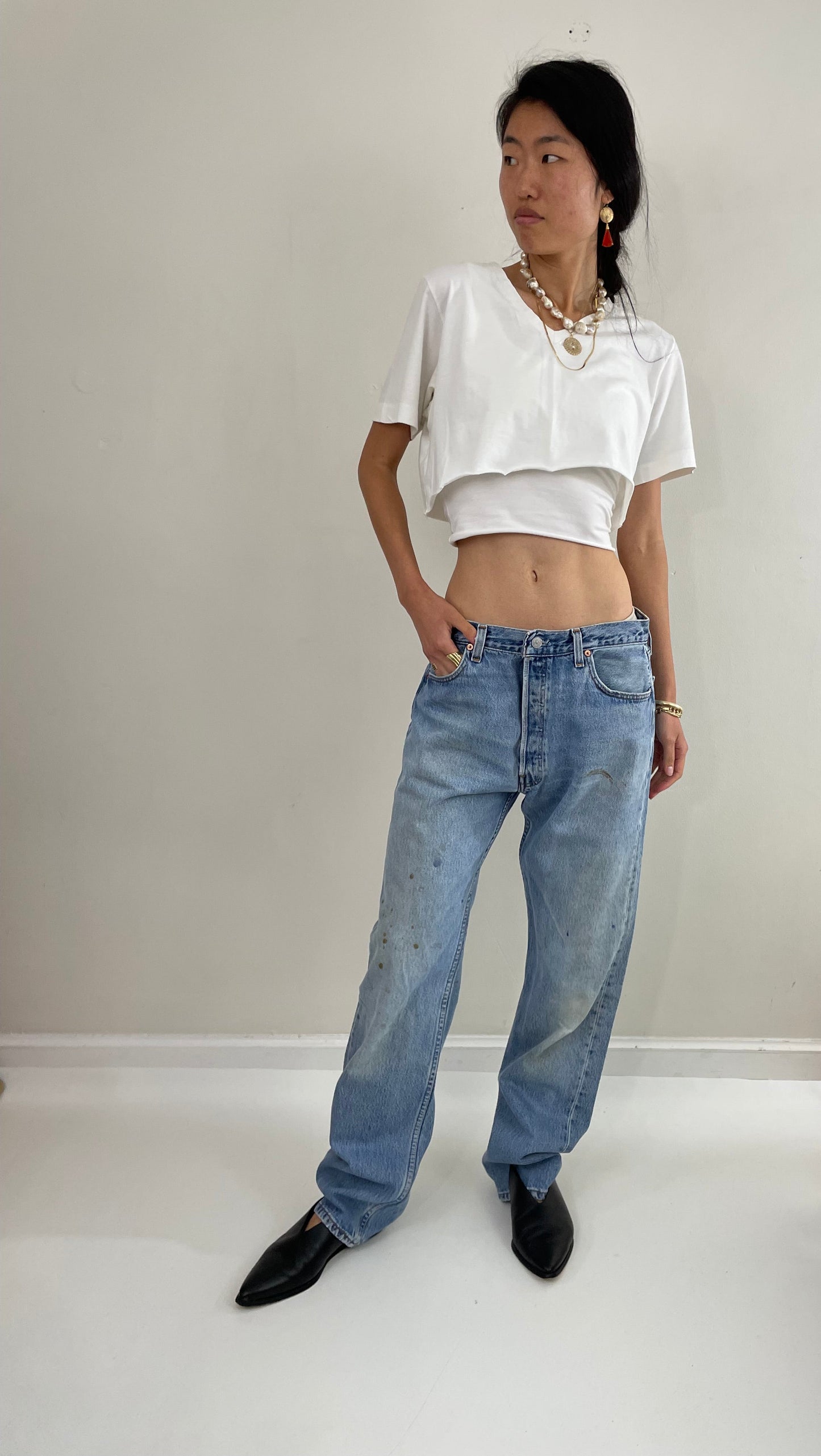 Vintage Levis 501 button fly soft faded tall boyfriend baggy jeans made in USA size 33 x 33