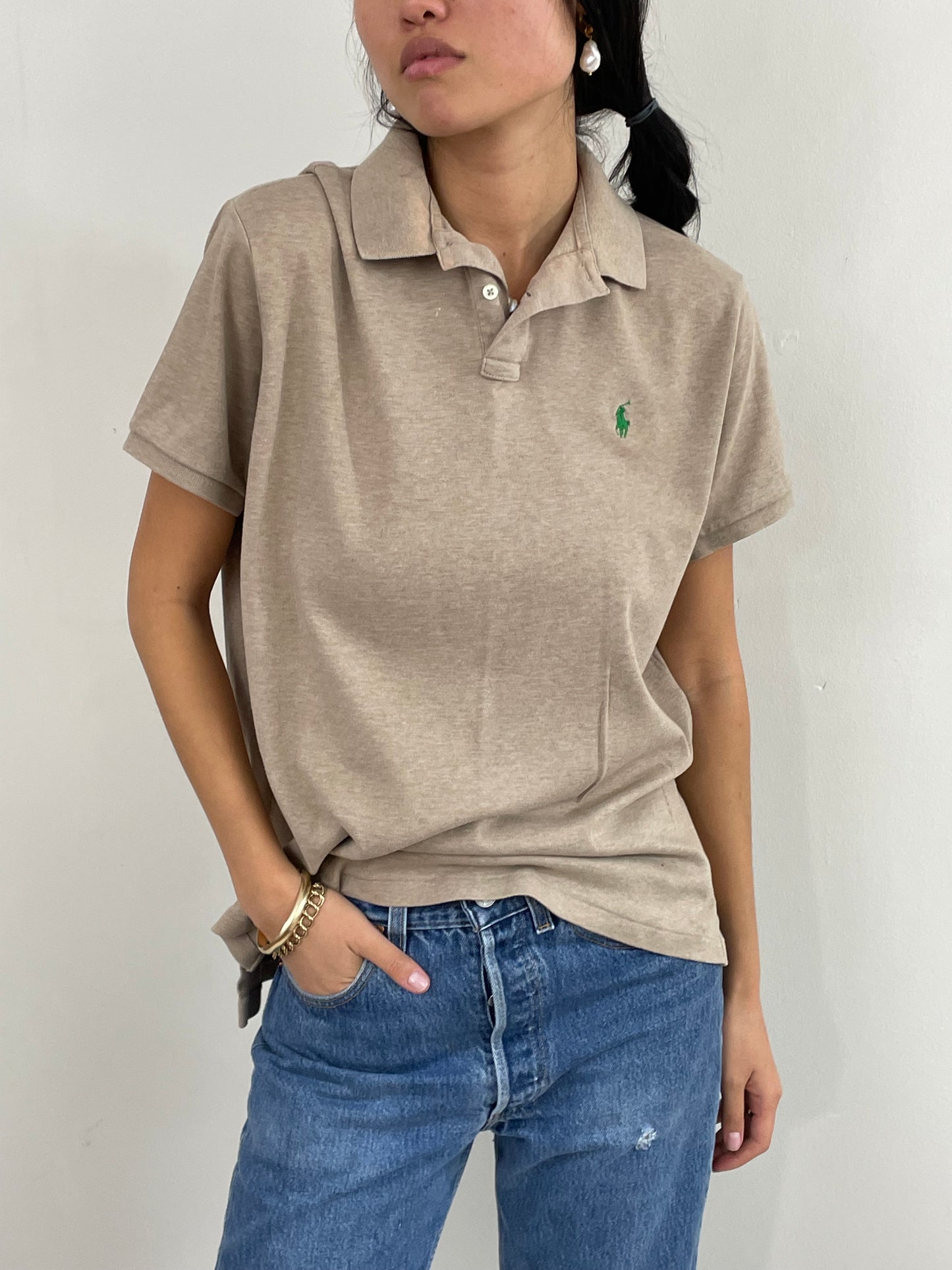 Vintage Y2K Ralph Lauren Oatmeal Cotton Boyfriend Polo Shirt
