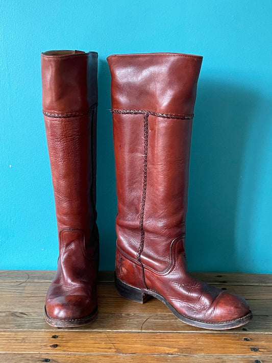 Vintage 70s Frye Leather Boots Tall Chestnut Leather Campus Boots 7.5 B
