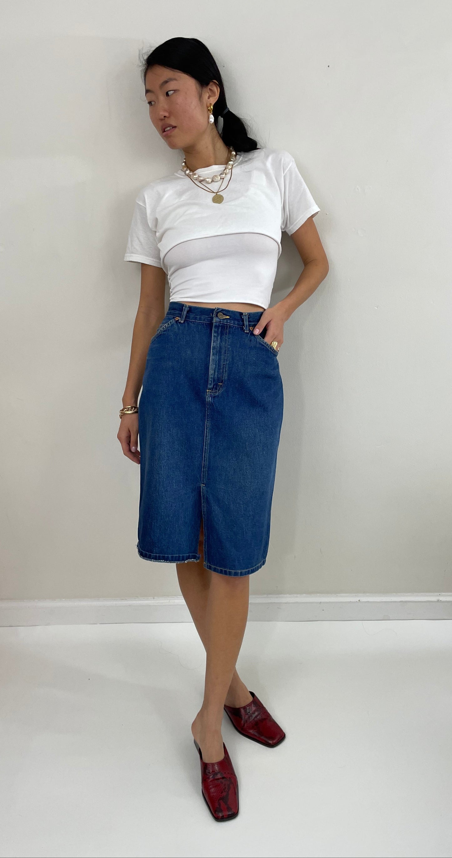 Vintage 90s Denim Blue Jean Lee Skirt made USA 25 Waist