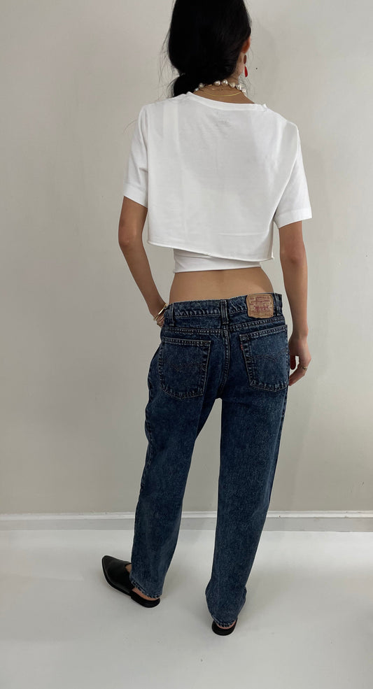 Vintage 80s Levi's dark acid wash high waisted red tab zipper fly Dad boyfriend jeans Made in USA size 33 x 29