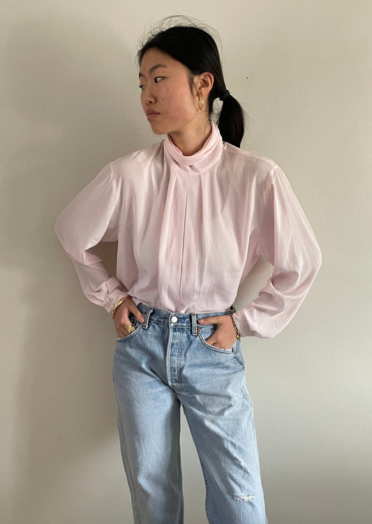 vintage Christian Dior ballet pink back button pleated blouse