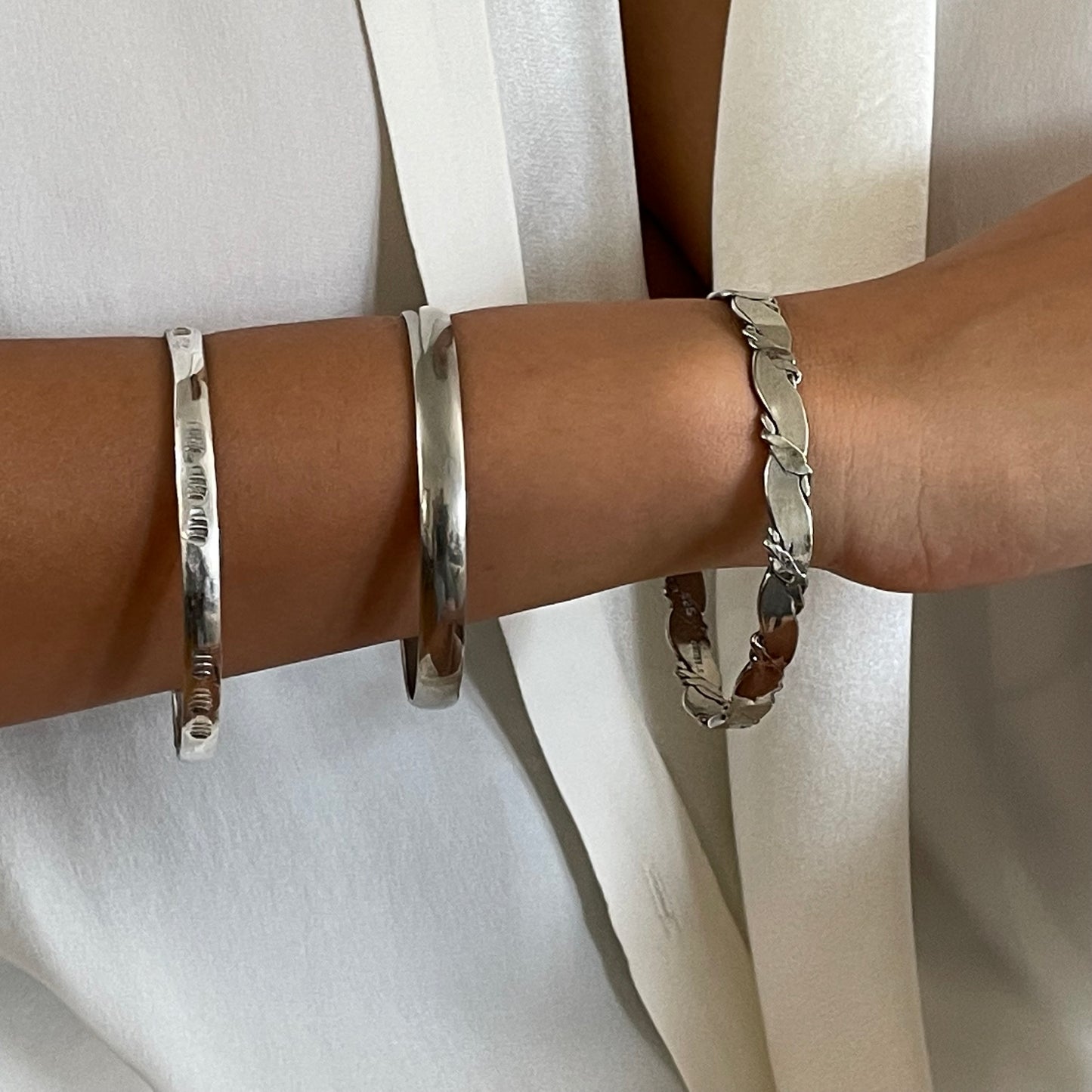 2 Vintage Sterling Silver Mexican Taxco Handmade Bangle Bracelets Set of 3 Bracelets