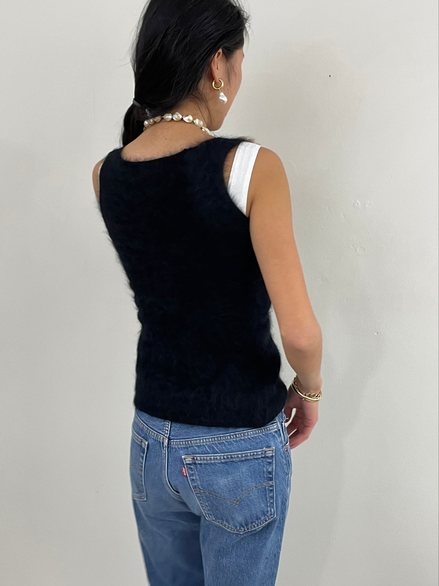 Vintage Angora Fuzzy Black Sleeveless Sweater Tank XS