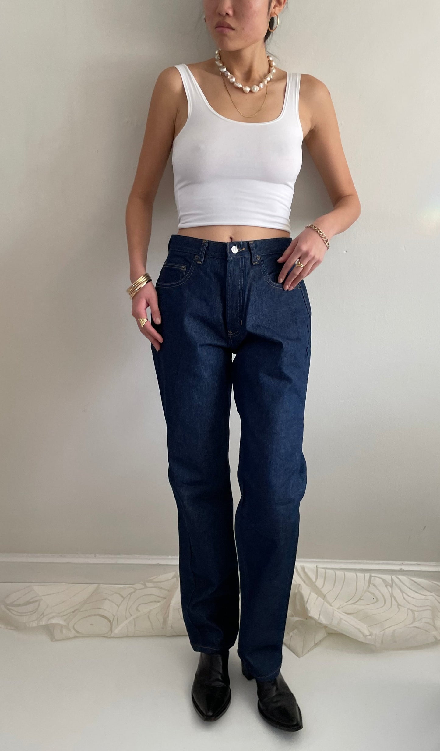 vintage 90s Gap dark wash high waisted classic button fly original GAP deadstock denim jeans USA deadstock | 27 Waist