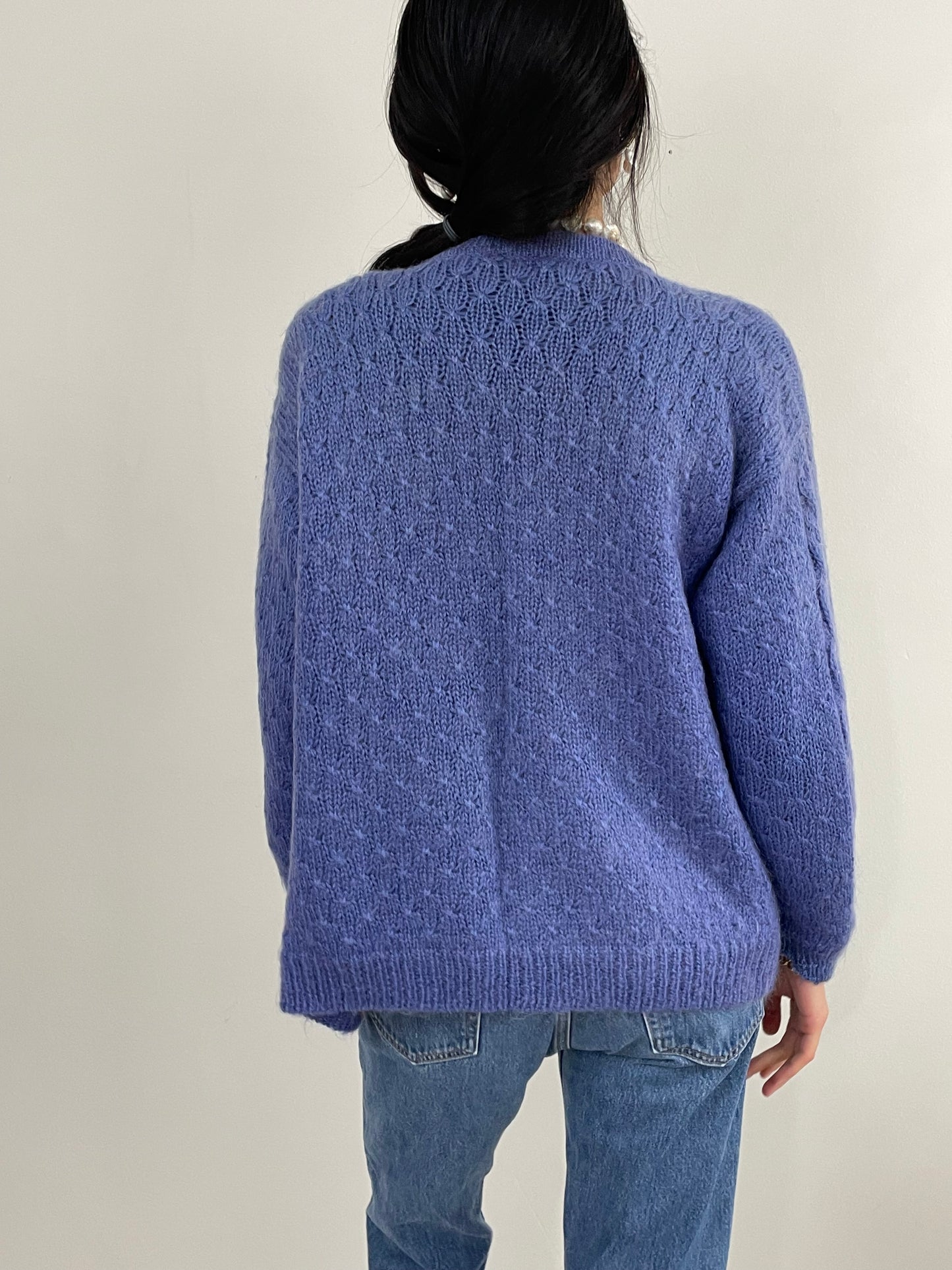 Vintage 90s Mohair Cable Knit Violet Oversized Shacket Sweater L
