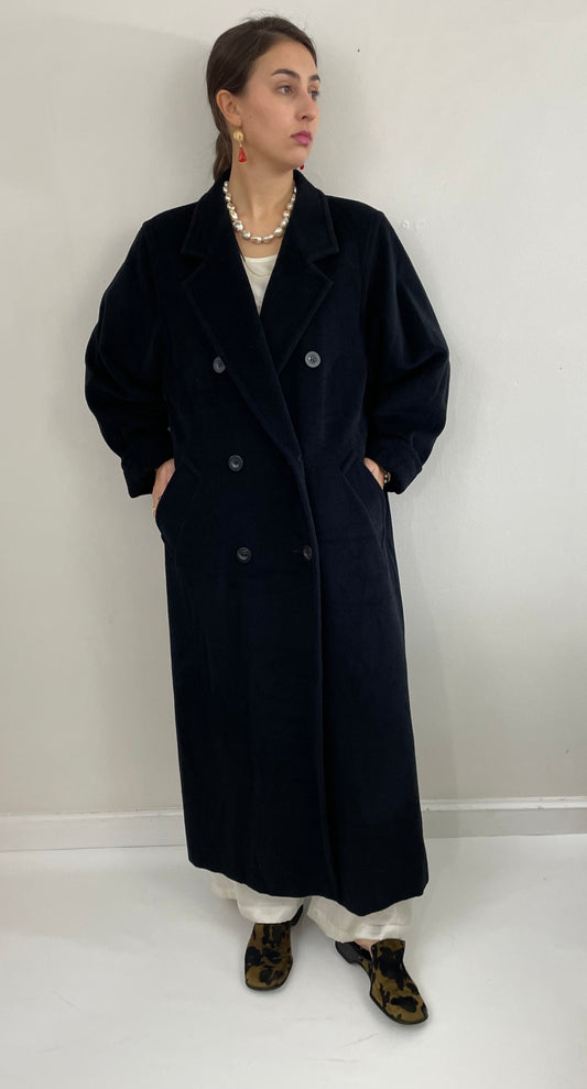 Vintage 90s Max Mara Luxe Wool Double Breasted Long Overcoat Italy