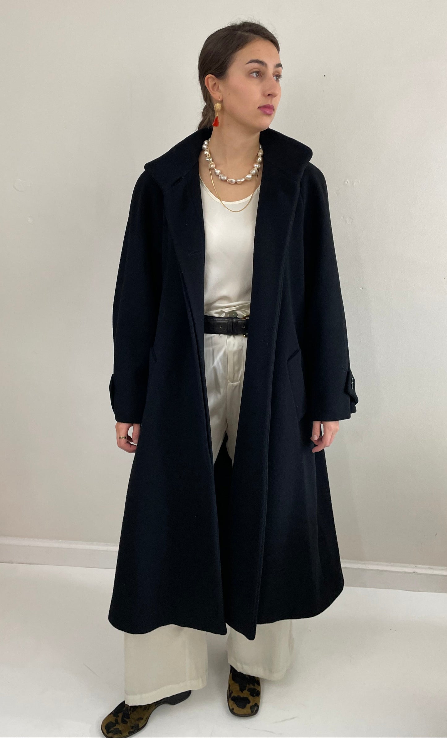 Vintage 90s Perry Ellis Portfolio Long Wool Black Overcoat Winter Medium