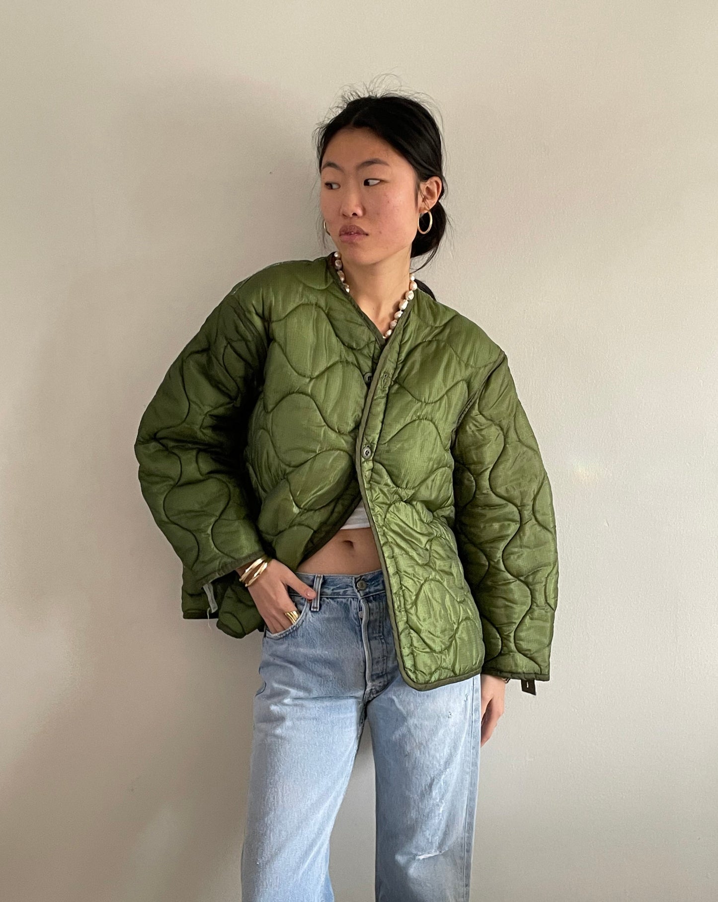 vintage quilted liner moss green jacket