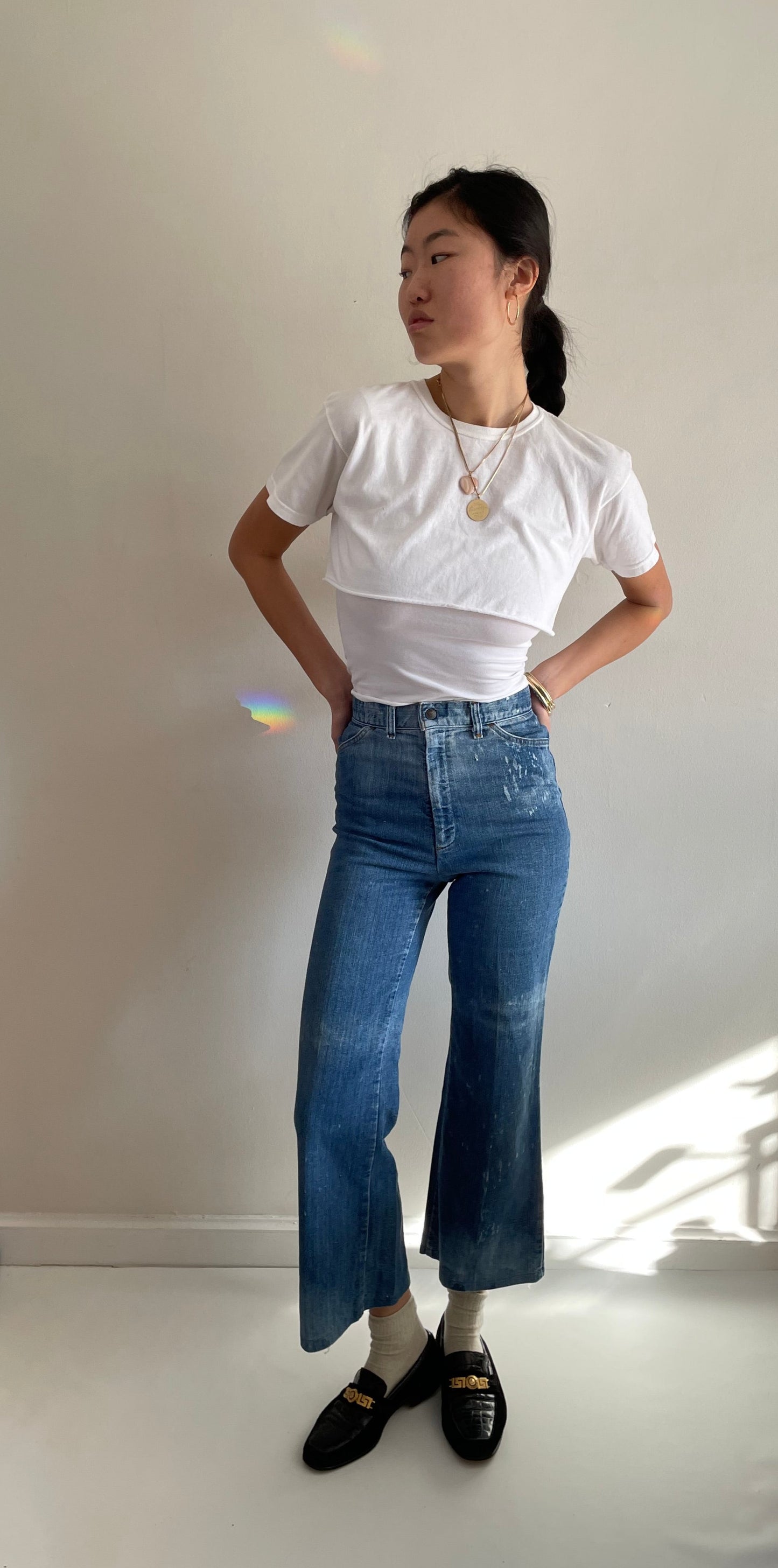 70s Levi's faded flared leg high waisted Levis jeans small size 25 XS