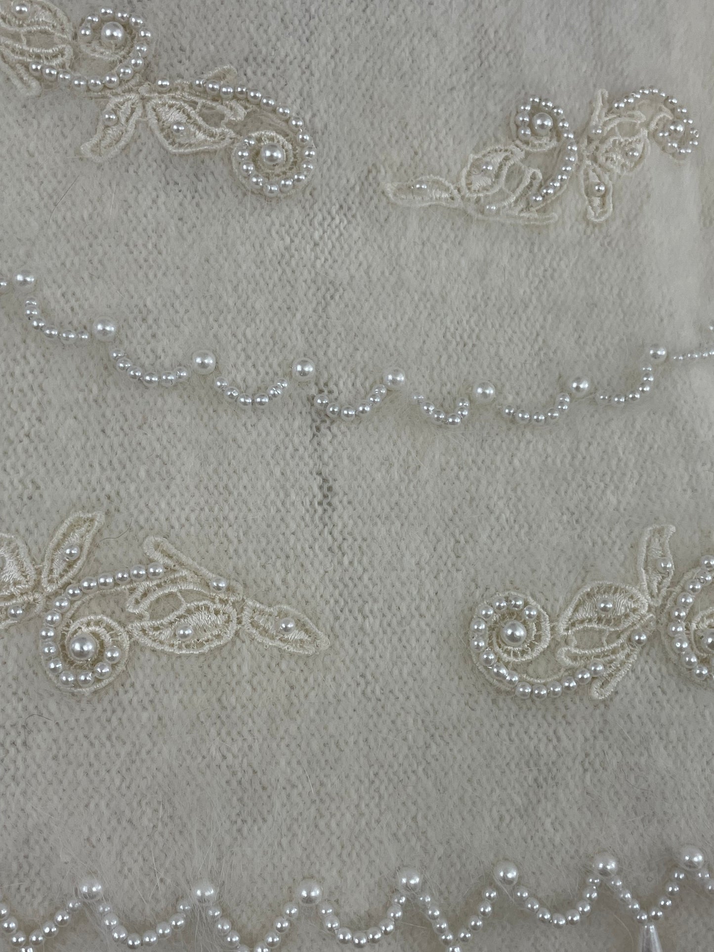 Vintage 90s Angora Beaded White Batwing Sweater Tunic Large